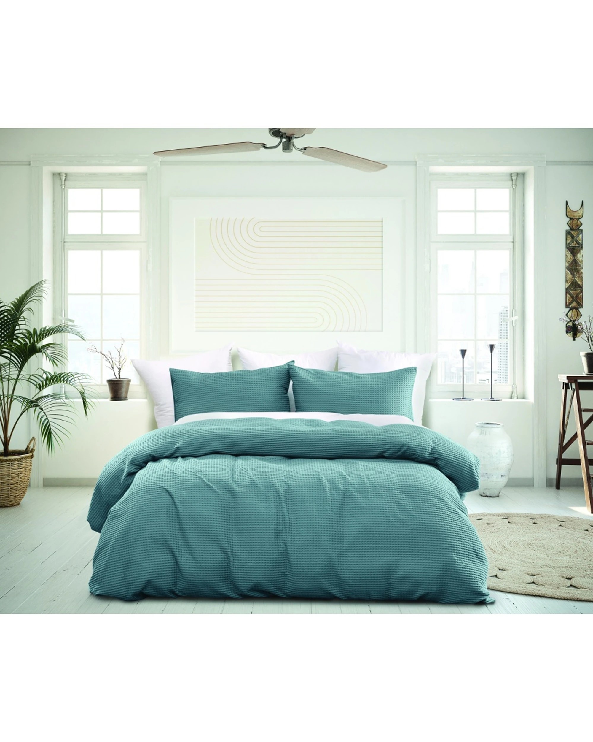 6 Bas Phillips 3pc Bas Phillips Santiago Cotton Waffle Quilt Cover Set Dusty - Queen Bed - Blue, 6 of 6