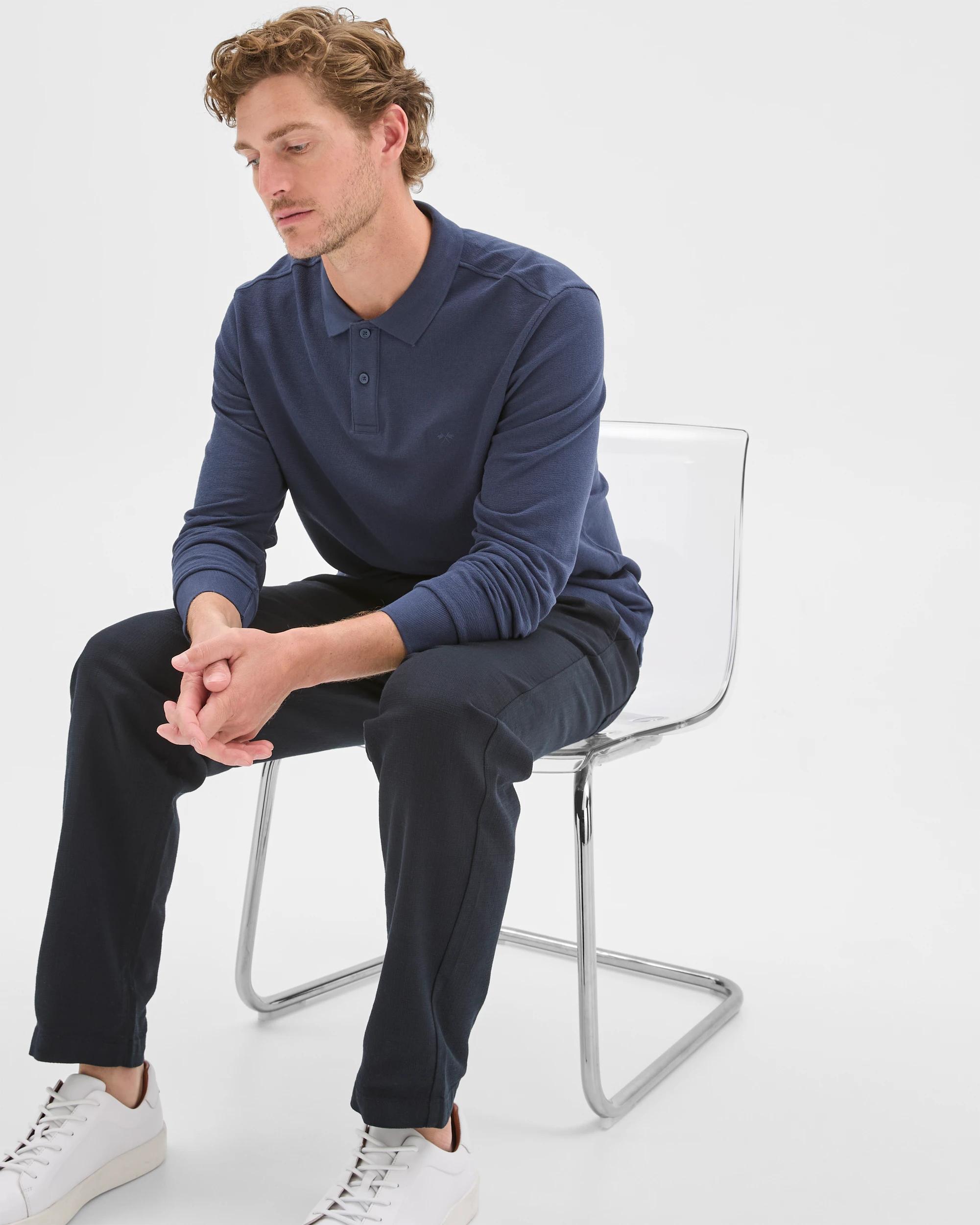 1 Target Man Australian Cotton Blend Boucle Polo Top NAVY, 1 of 7