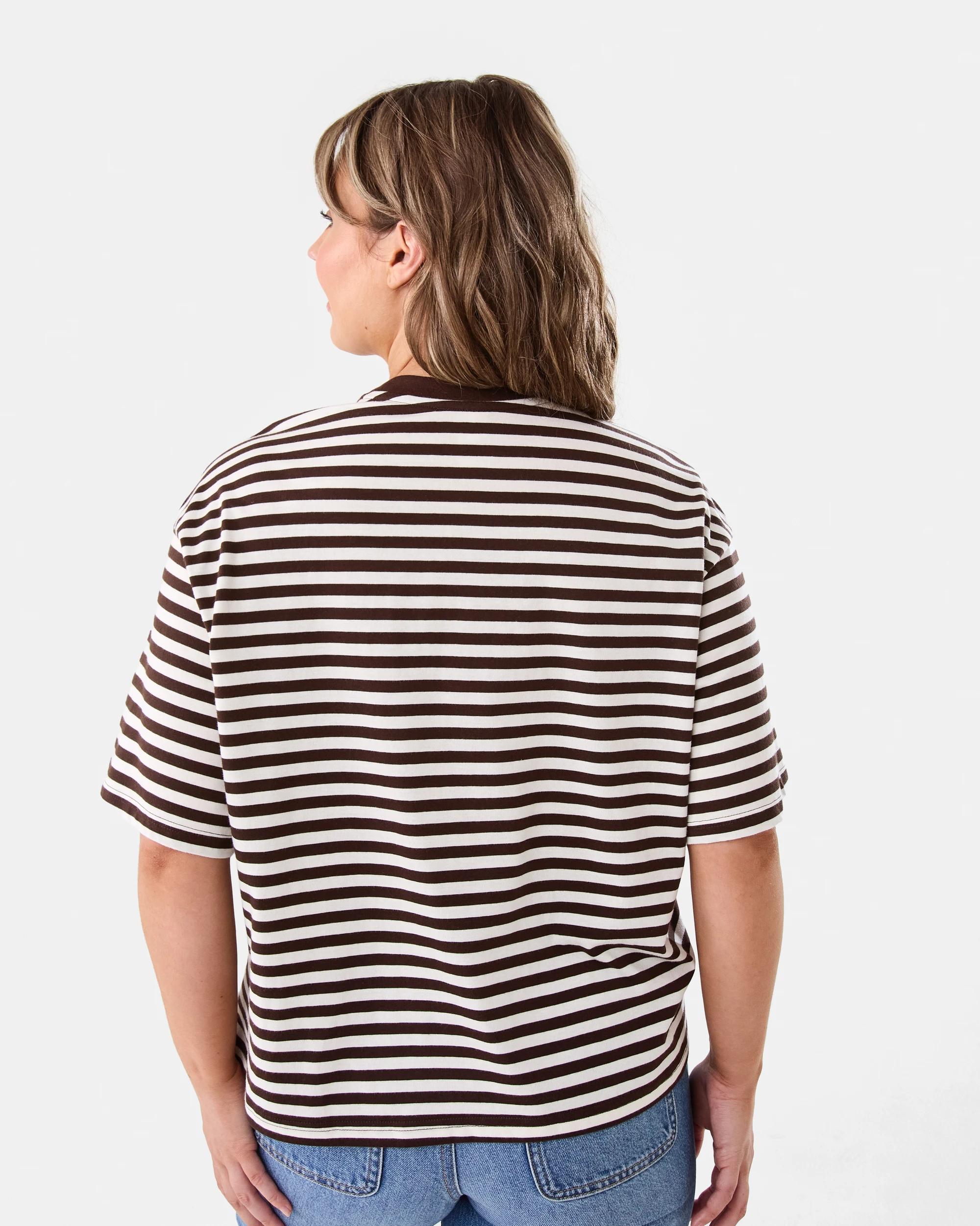3 Short Sleeve Oversized Chopped Stripe T-shirt Choc Strp, 3 of 5
