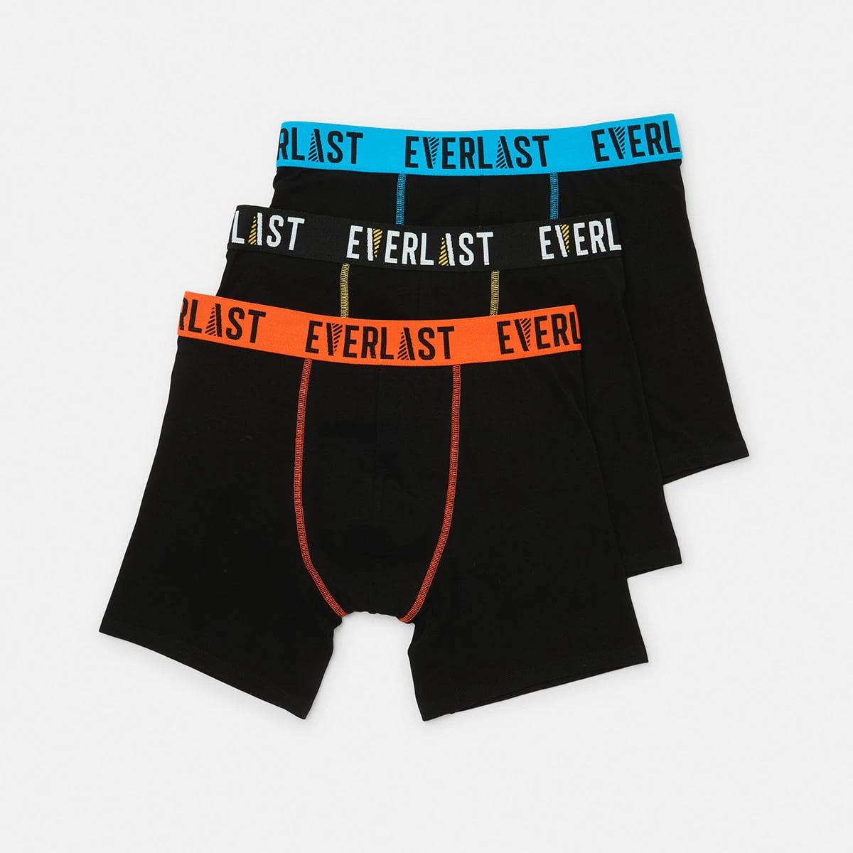1 3 Pack Everlast Mens Mid Length Trunks Black, 1 of 7