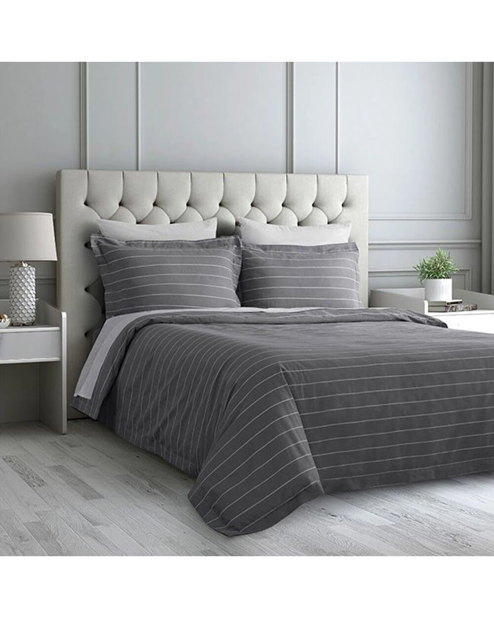2 Jason Commercial Studio Stripe Quilt Cover Set Slate 180x210cm - Grey, 2 of 4