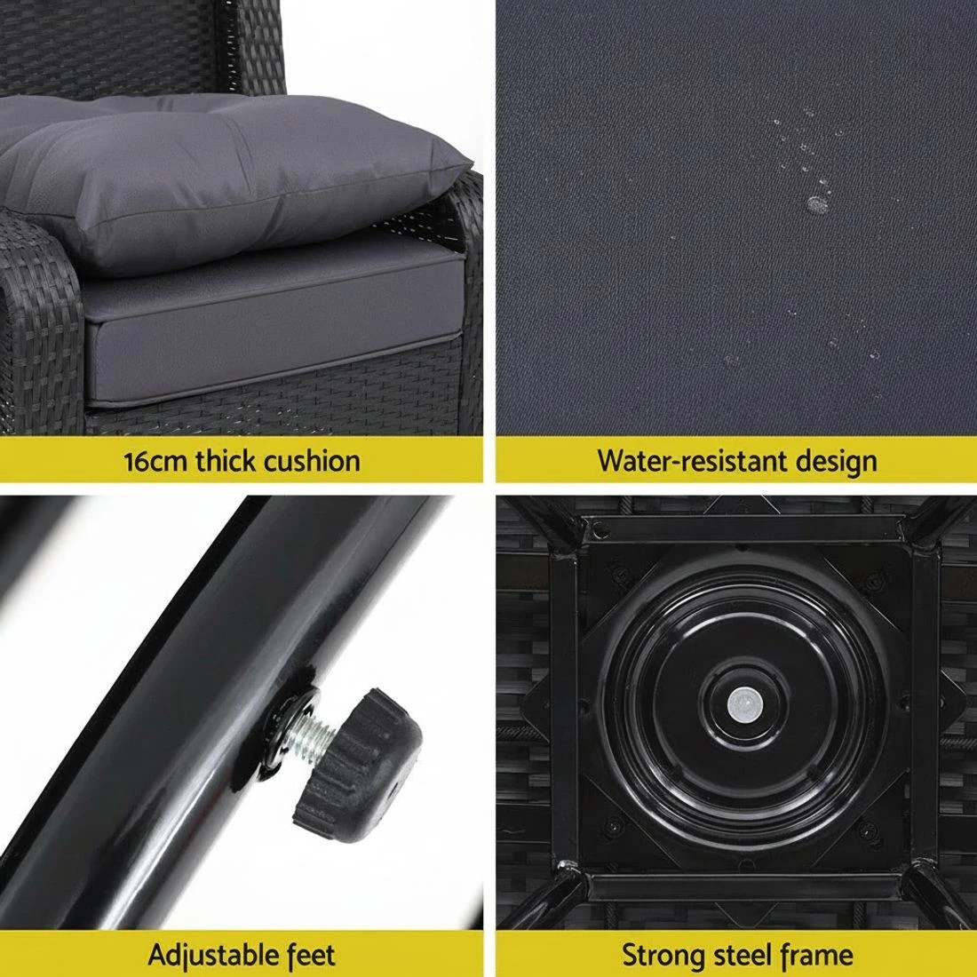 5 Gardeon 3PC Outdoor Furniture Bistro Set Lounge Wicker Swivel Chairs Table Cushion - Black, 5 of 5