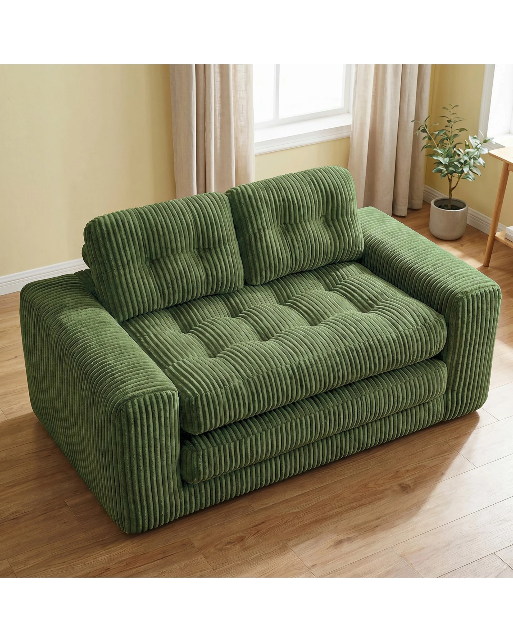 3 Advwin Folding Sofa Bed 2 in 1 Convertible Floor Loveseat Sofa Fold Out Corduroy Sleeper Couch with 2 Pillows - Green, 3 of 8