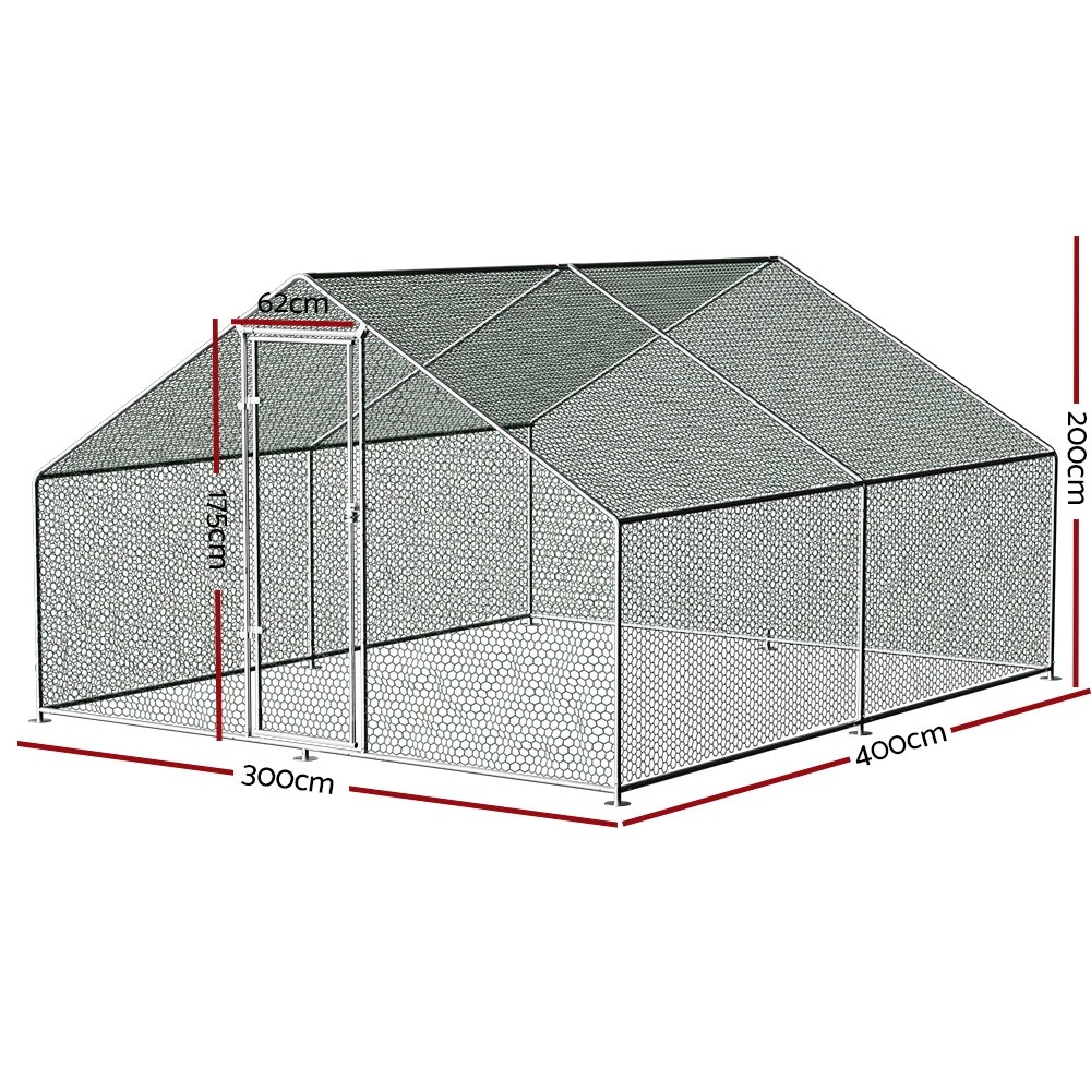 2 i.Pet Chicken Coop Cage 3x4x2m Galvanised Steel - Silver, 2 of 6
