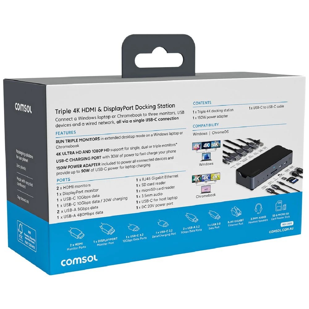 3 Comsol Triple Monitor USB-C Docking Station, 3 of 7