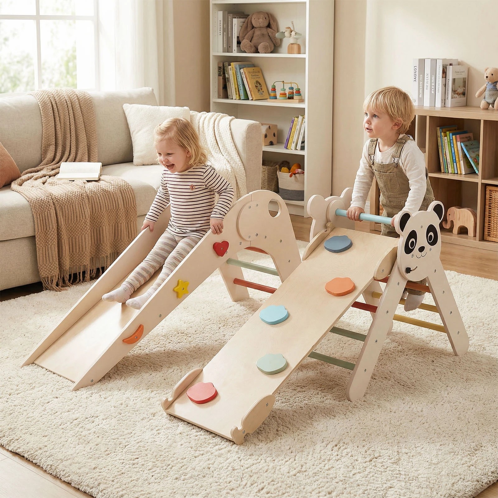 3 Costway Climb Playset Wood Panda Triangle Play Set Foldable Climbing Frame - Multi, 3 of 3