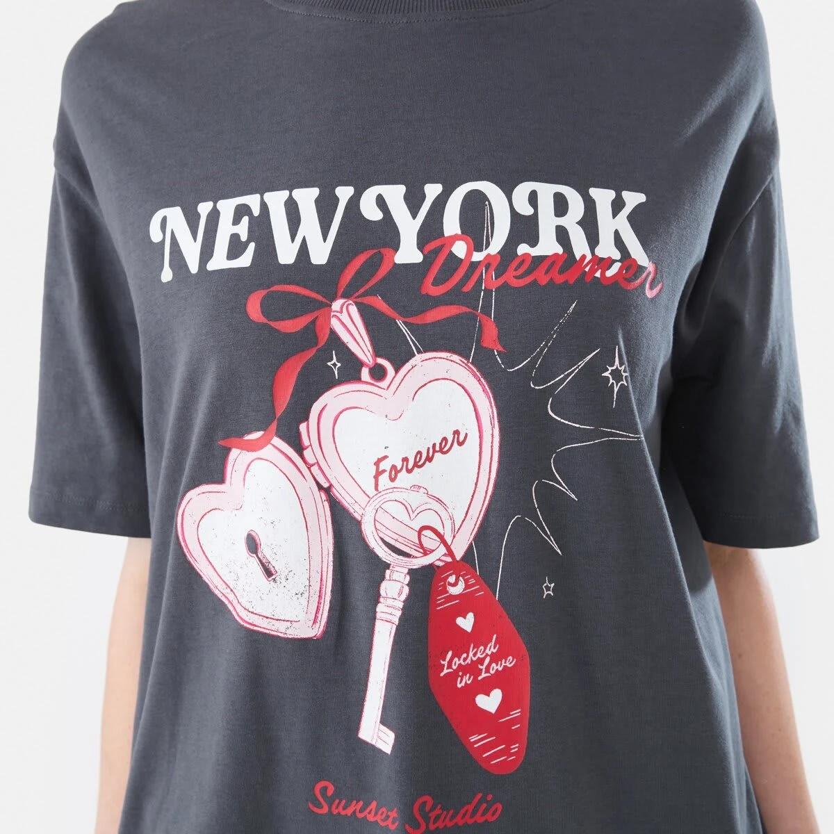 5 Short Sleeve Oversized Boyfriend T-shirt NY DREAMER LEAD GREY, 5 of 6