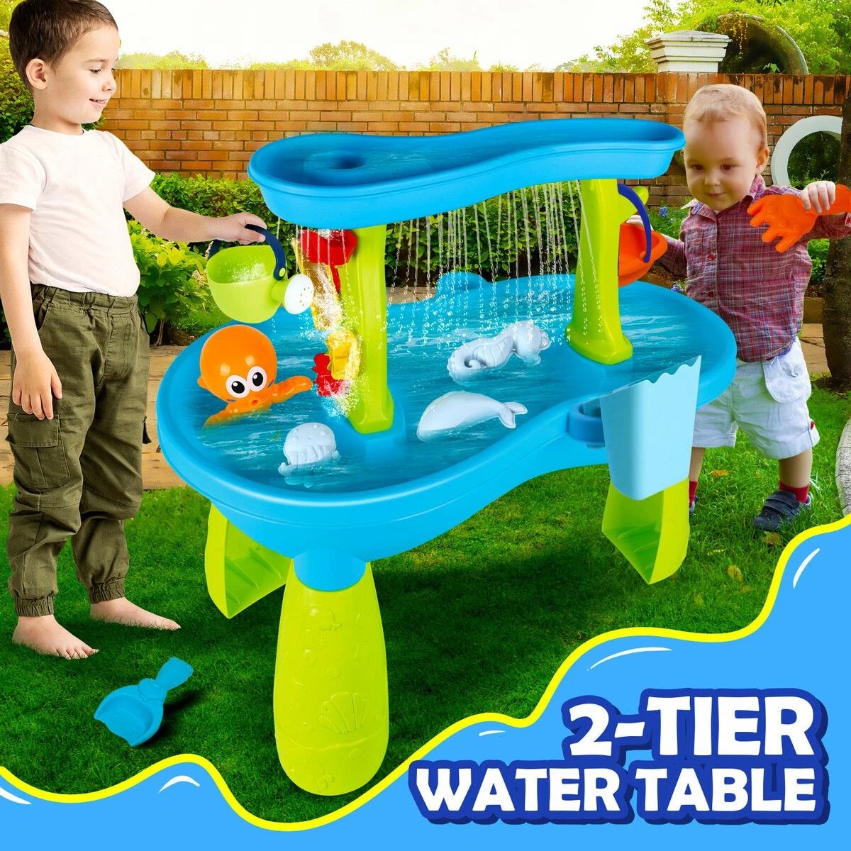 2 AUSWAY Sand Water Play Table 2 Tier Pool Toys Educational, 2 of 7