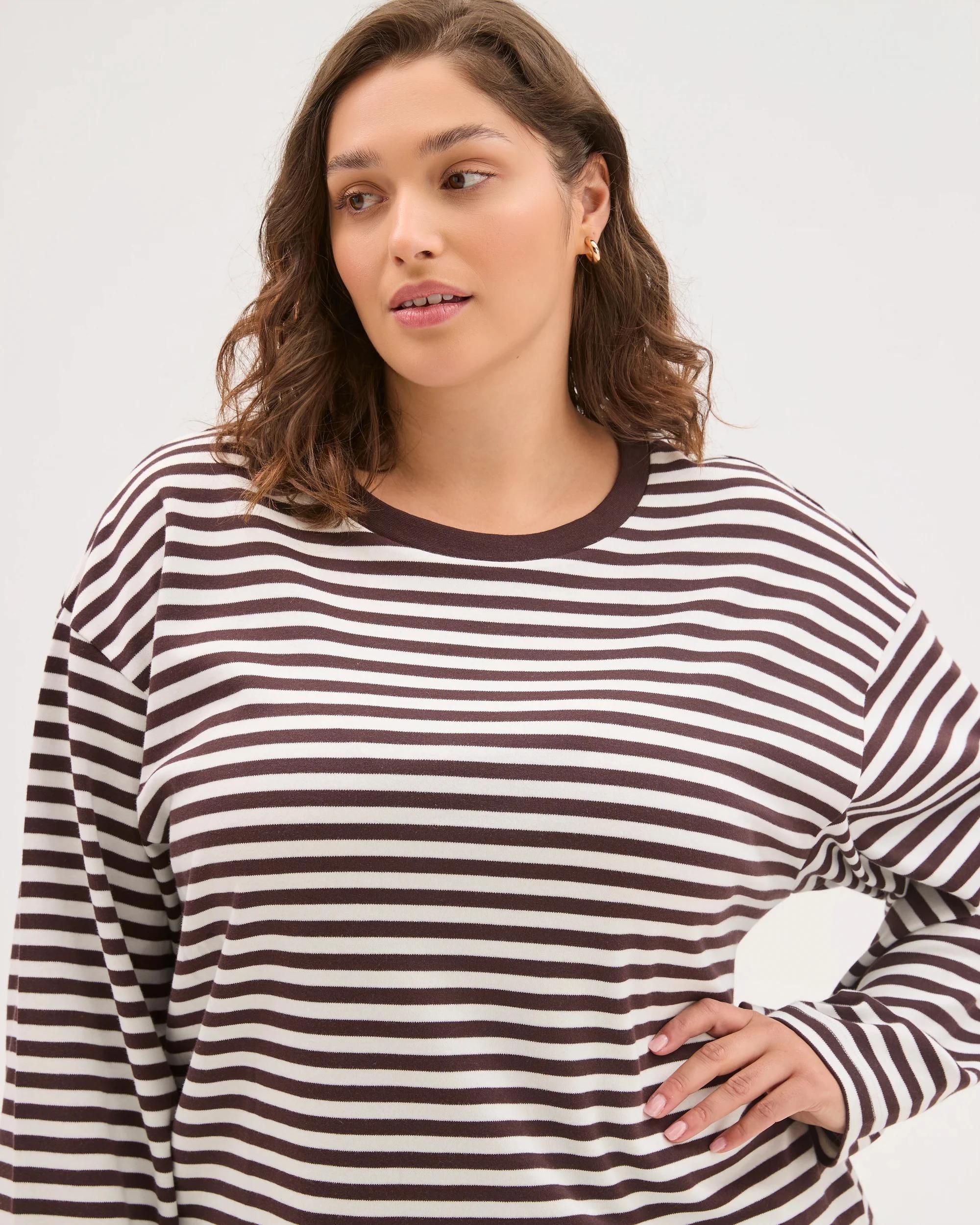 5 Target Curve Plus Size Australian Cotton Long Wide Sleeve T-Shirt BRUNETTE/WHITE, 5 of 6