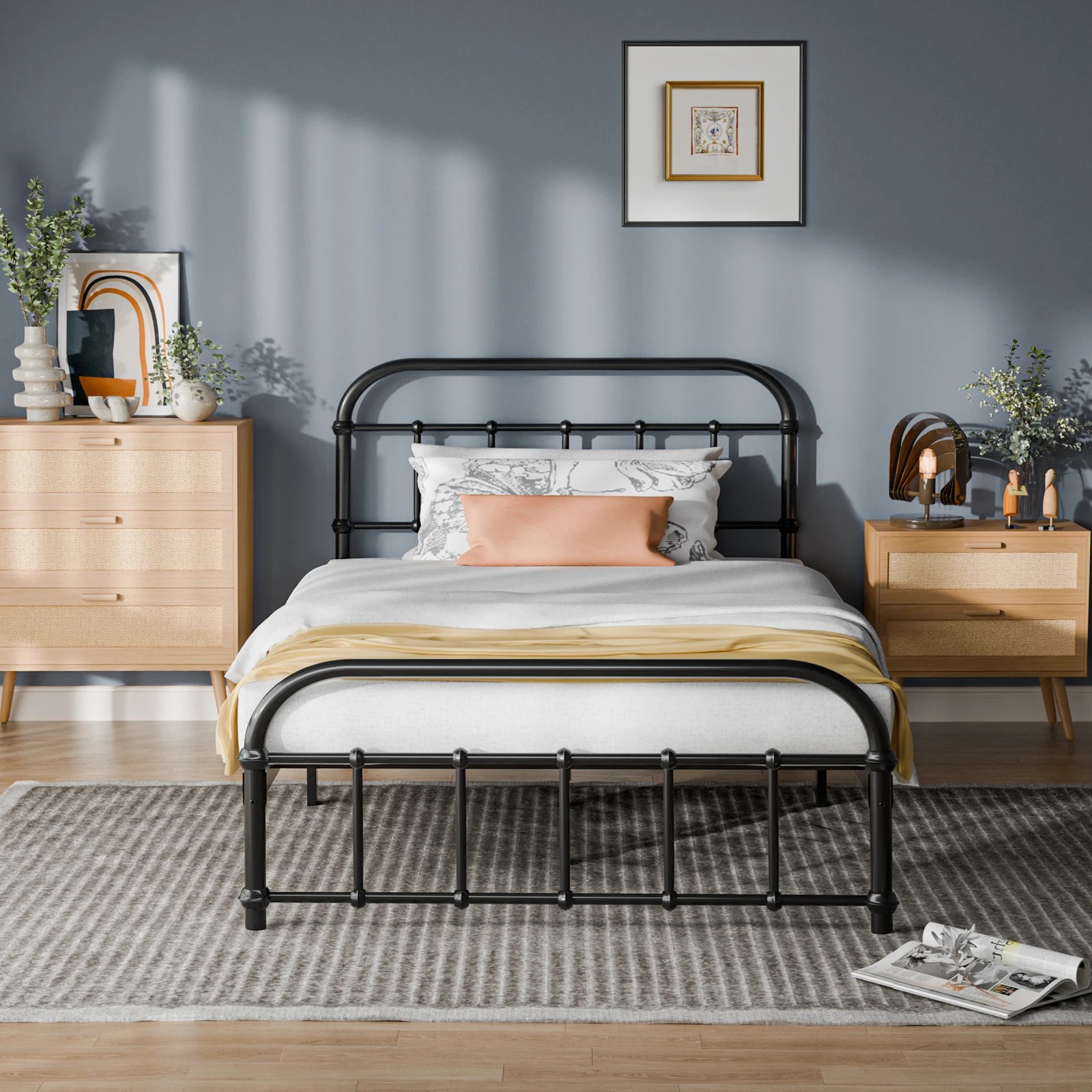 4 Alfordson Metal Bed Frame King Single Mattress Base Industrial Platform - Black, 4 of 10