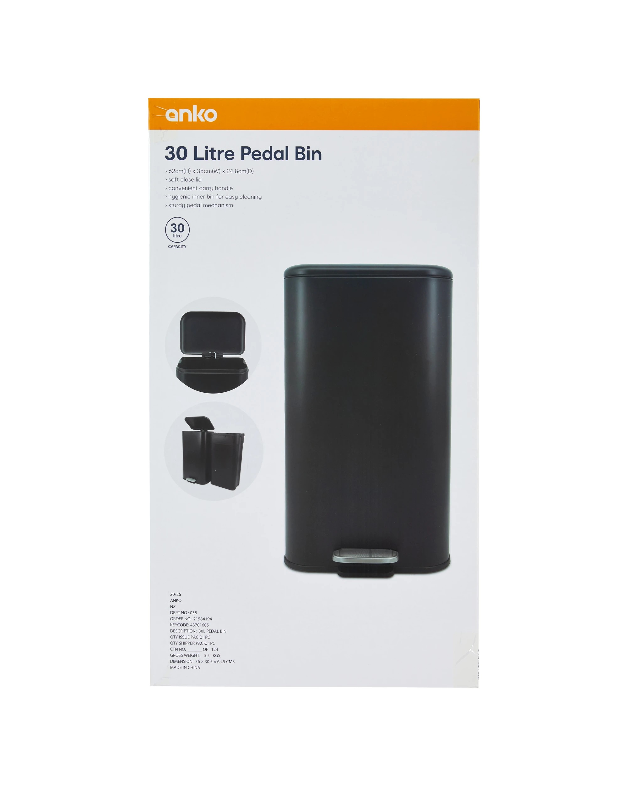 8 30L Pedal Bin - Black, 8 of 8