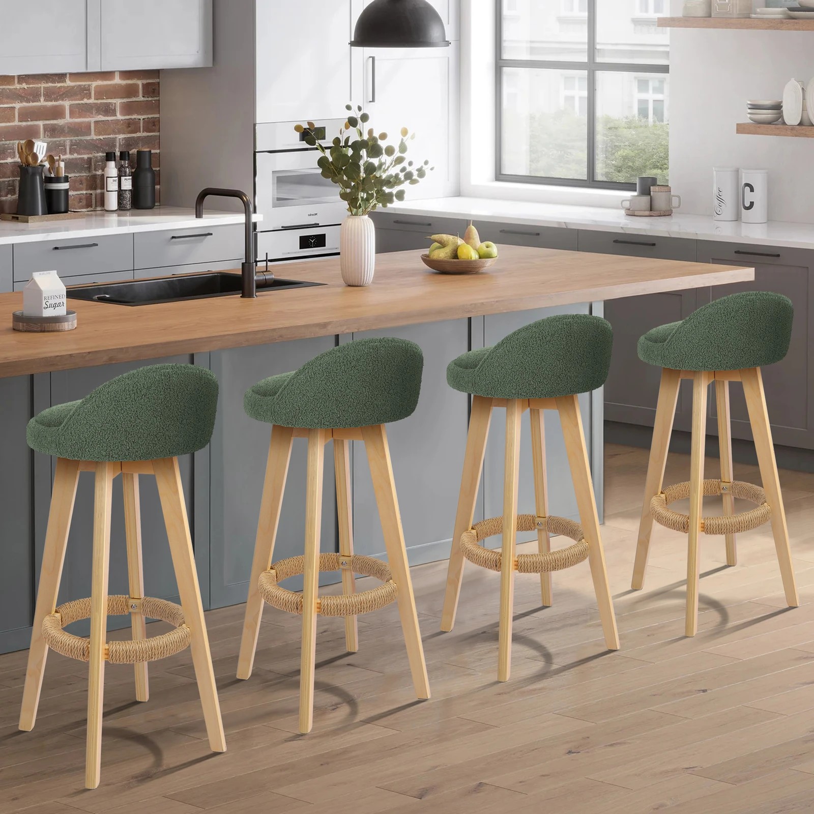 9 Alfordson 2x Kitchen Bar Stools Liam Wooden Swivel Bar Stool Chairs Boucle - Green, 9 of 10