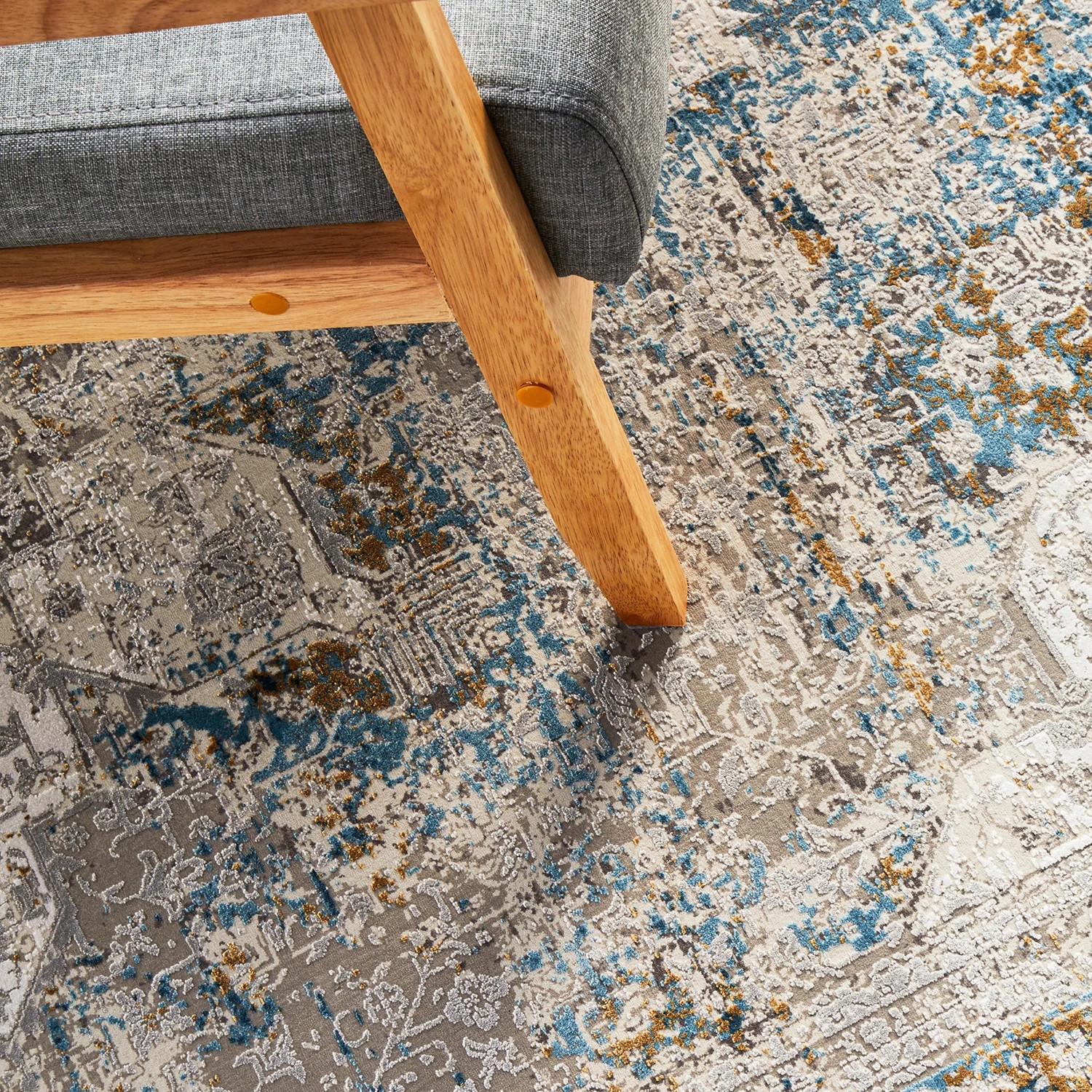 8 Common Ground Rugs Glimmers 104 290x200cm - Large Bamboo Silk Power Loomed Floor Rug - Blue, 8 of 9