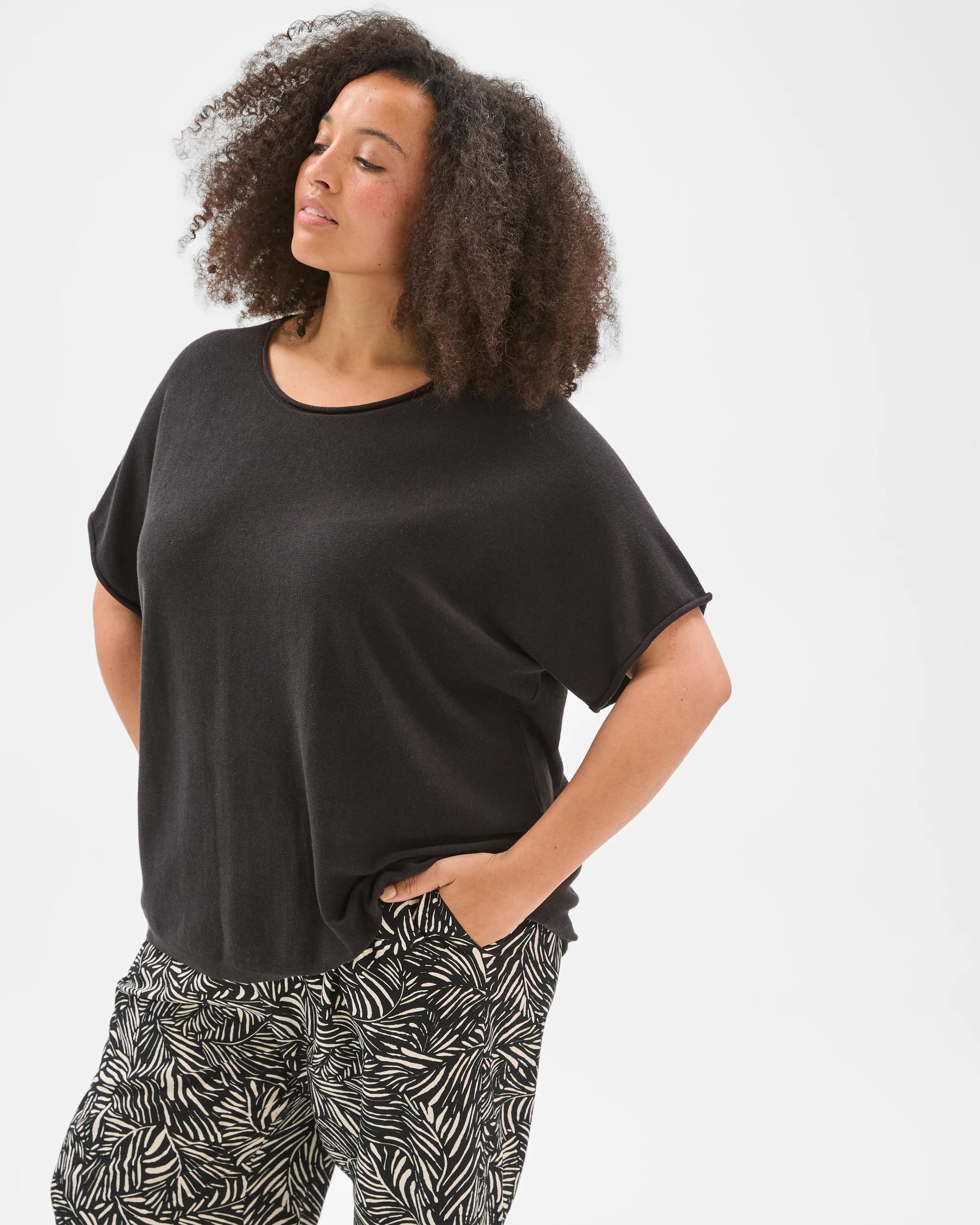 3 Target Curve Plus Size Australian Cotton Blend Roll Edge Knit Top BLACK, 3 of 5