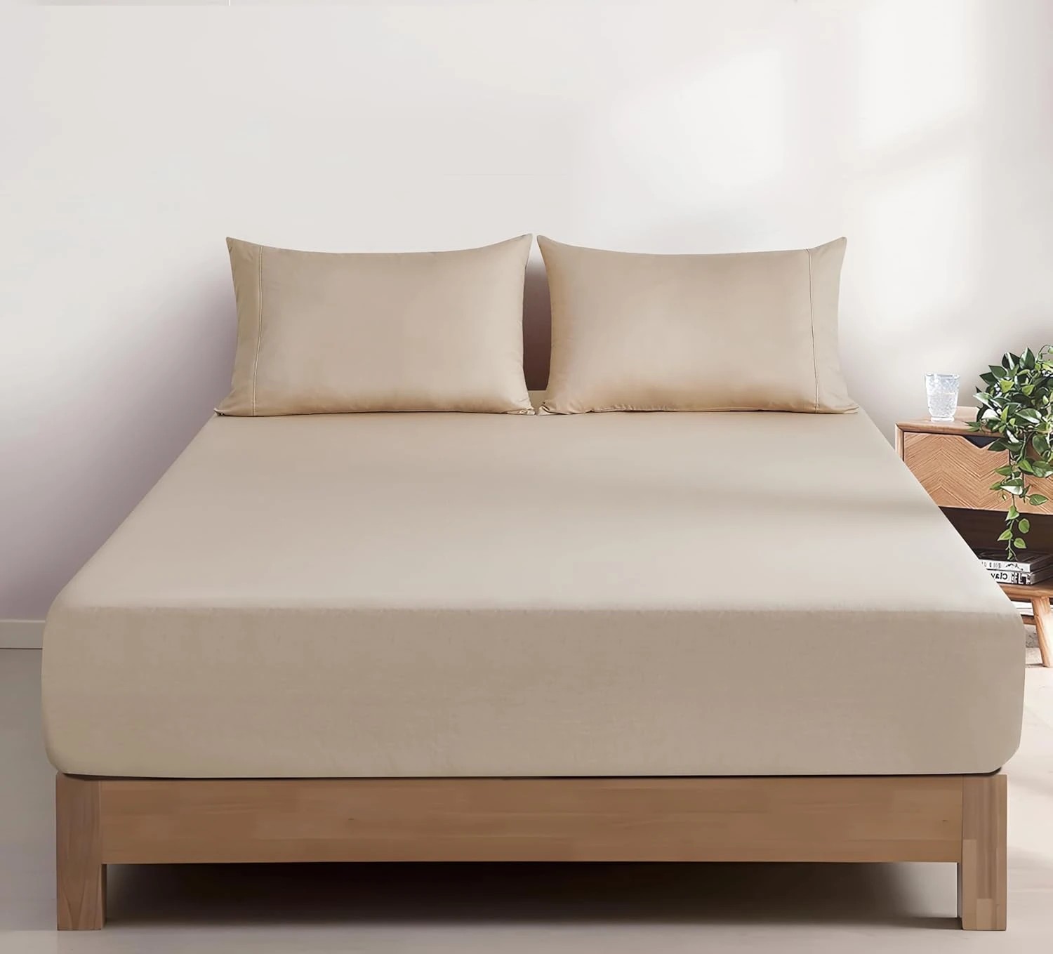 1 Gioia Casa Vintage Washed Cotton Fitted Sheet Set Soft Breathable - Double Bed - Natural, 1 of 5