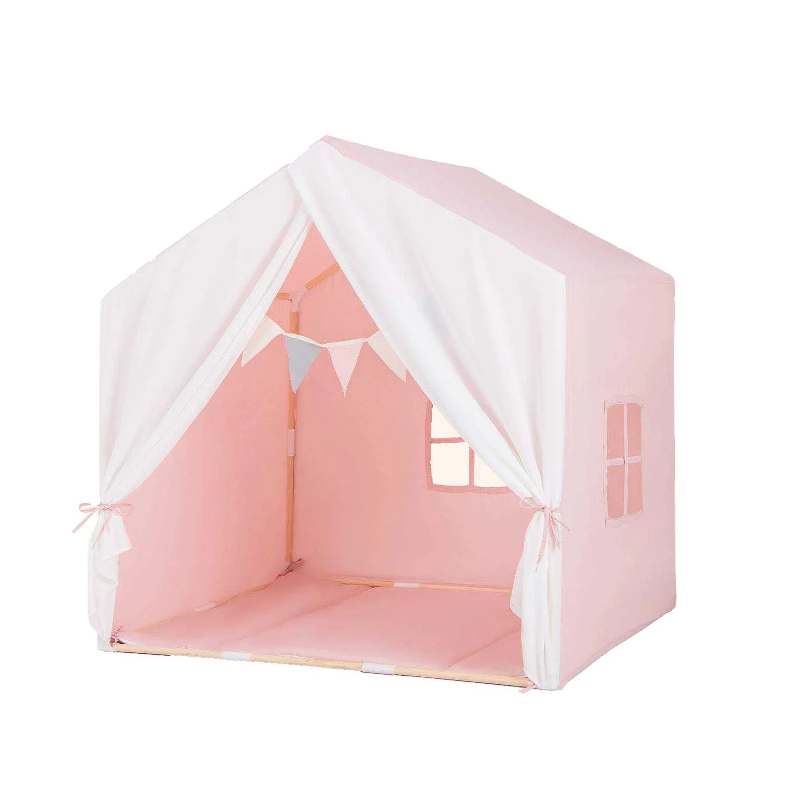 1 Costway Play Tent Playhouse Bed Tent Solid Wood Frame - Pink, 1 of 1