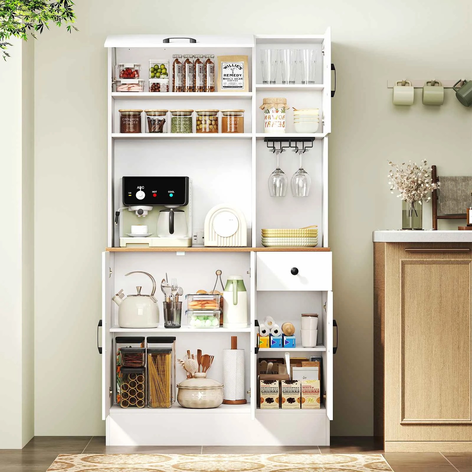 1 Costway 167cm Pantry Cupboard Buffet Sideboard w/Power Outlet - White, 1 of 1