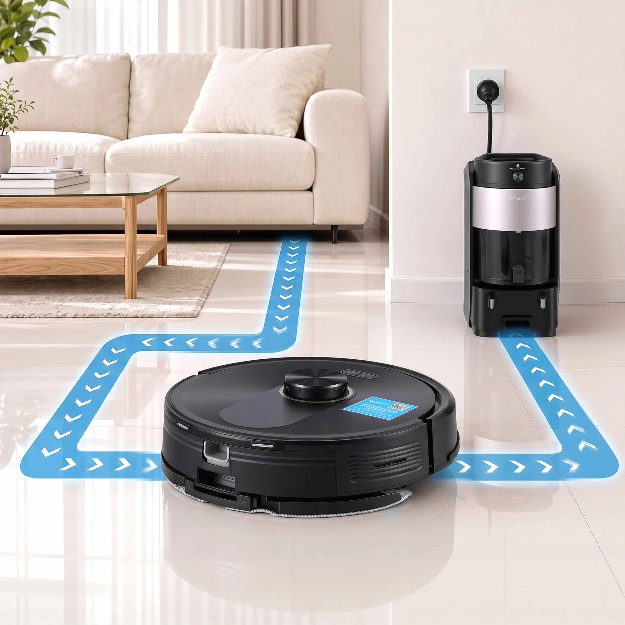 7 DEVANTI Robot Vacuum and Mop, Self-Empty APP Control 6000Pa LDS Laser 3in1 - Black, 7 of 7