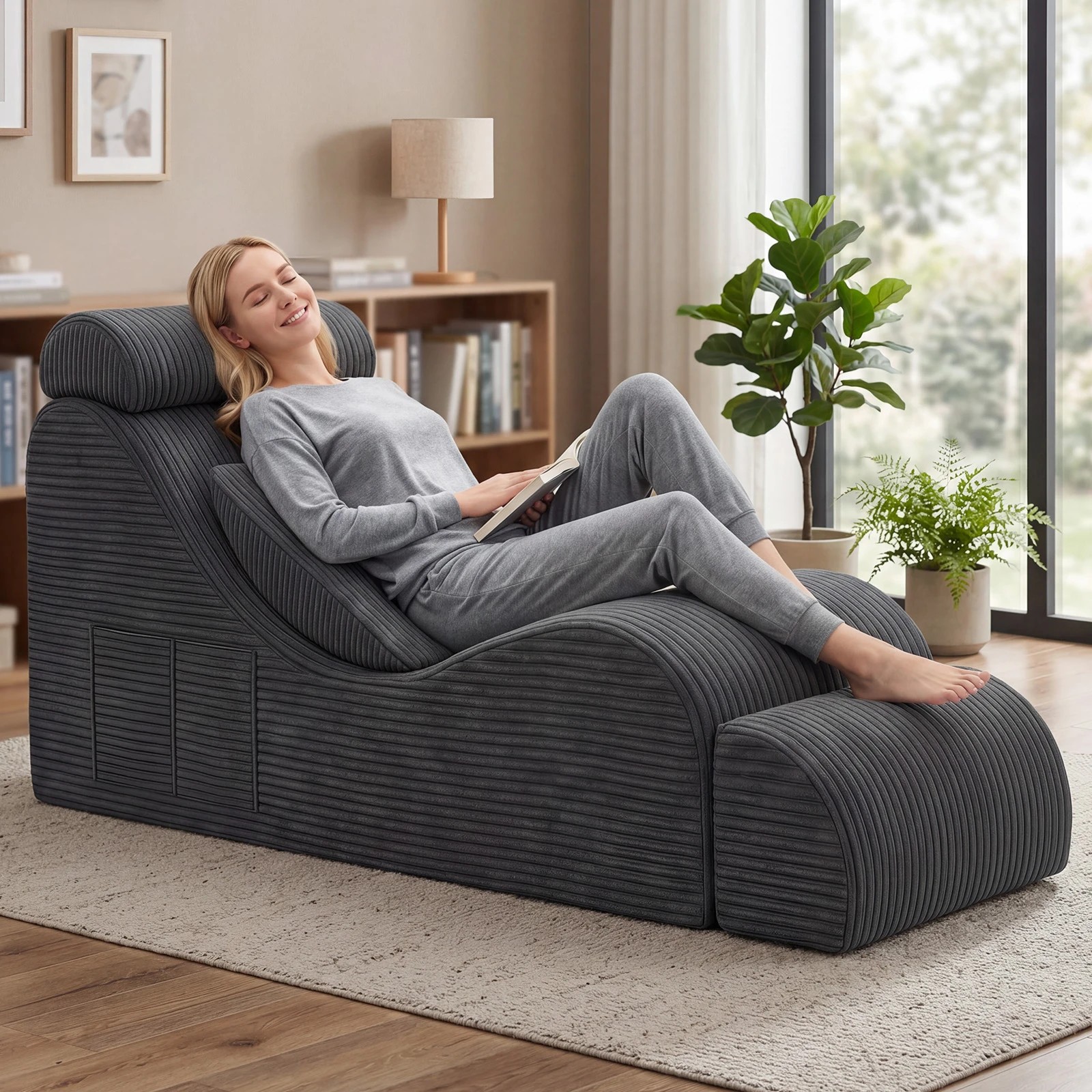 7 Advwin Convertible Yoga Chair Ergonomic with Headrest Lumbar Pillow Ottoman - Grey, 7 of 10
