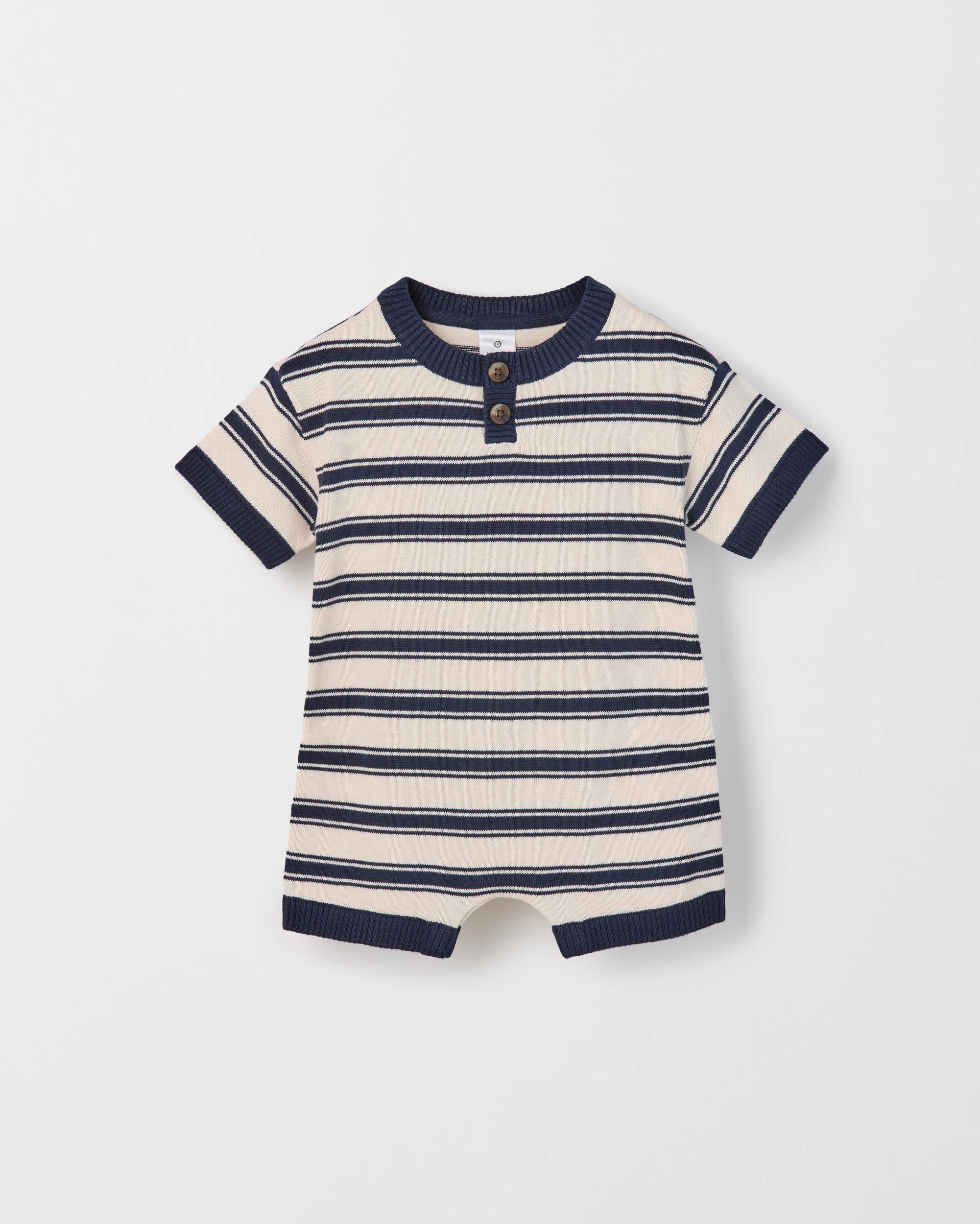 4 Target Baby Baby Organic Cotton Knit Henley Stripe Romper NAVY, 4 of 5