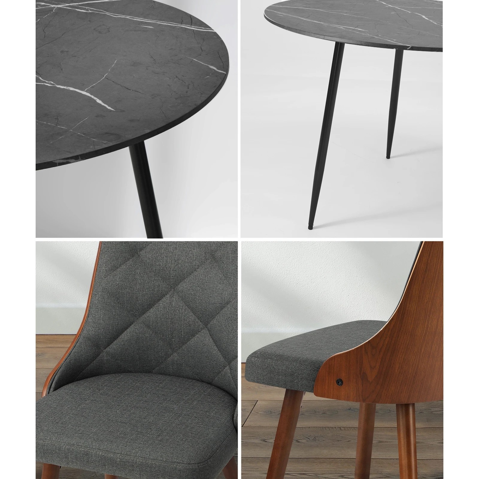 5 Oikiture 110cm Round Dining Table with 4PCS Dining Chairs Faux Linen - Grey, 5 of 9