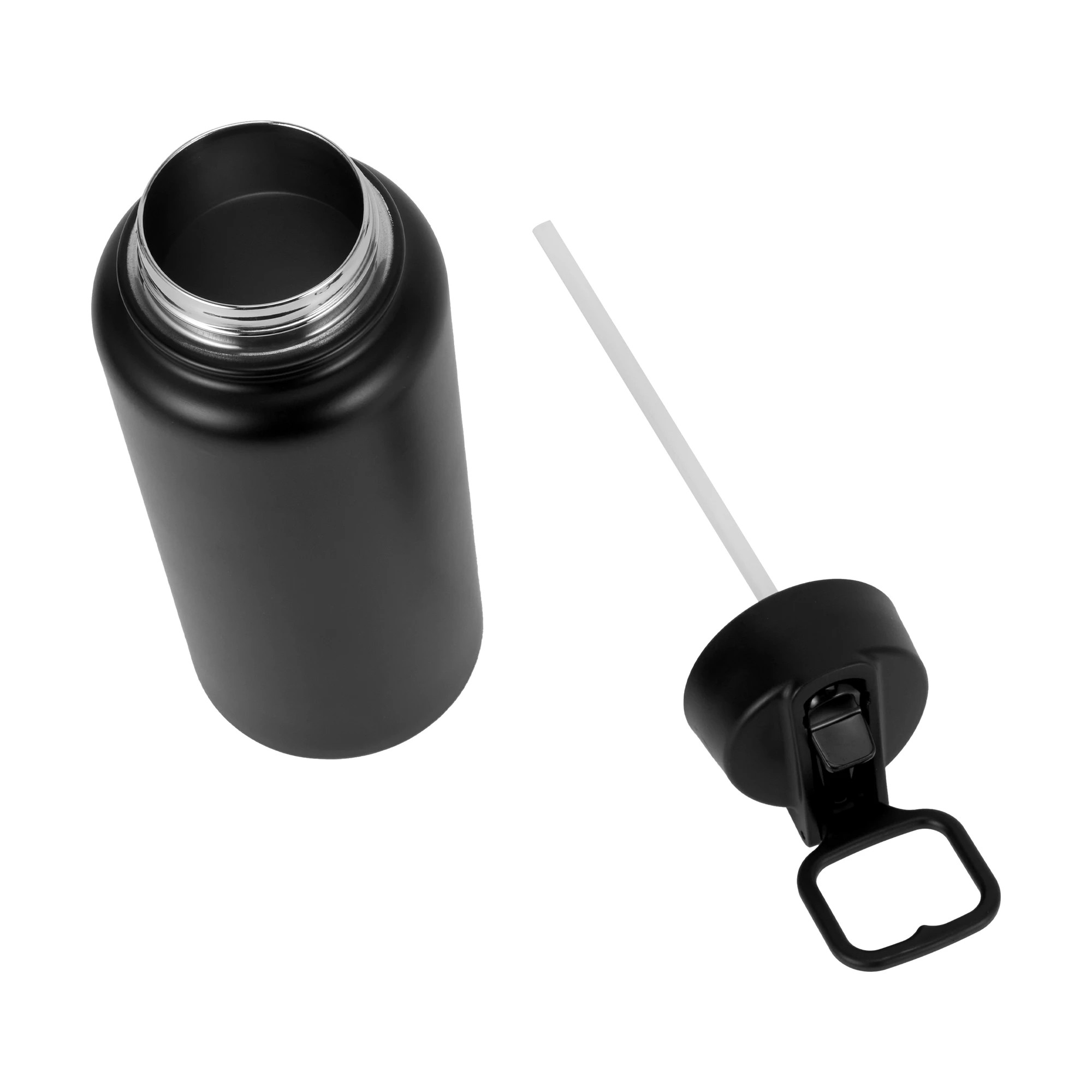 3 960ml Black Double Wall Insulated Cylinder Drink Bottle, 3 of 4