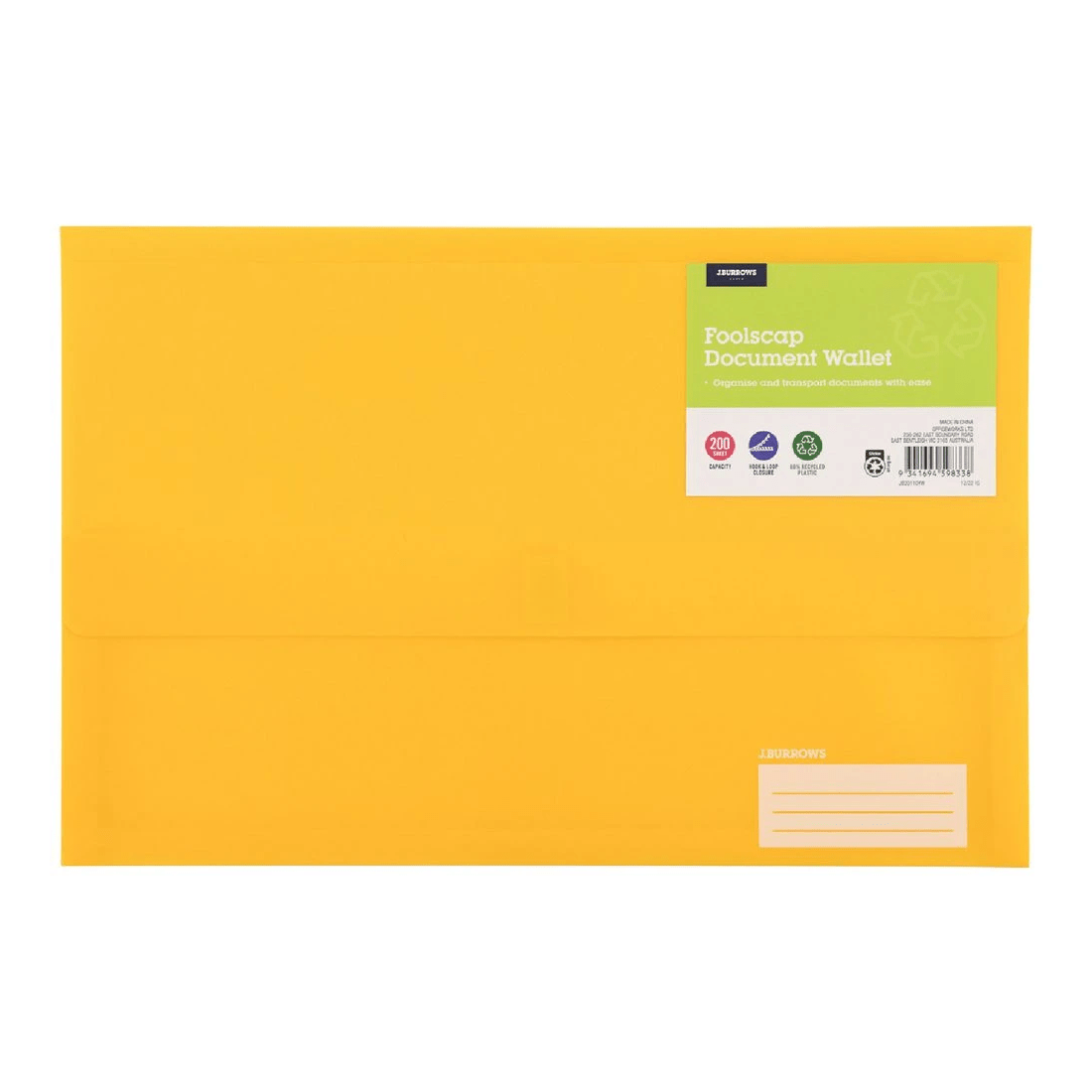 1 J.Burrows Foolscap Document Wallet Yellow, 1 of 3