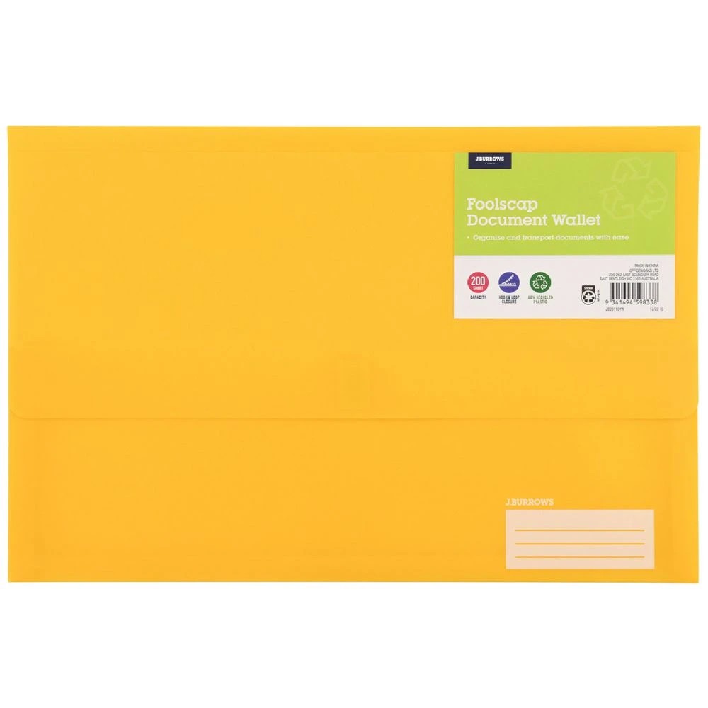 1 J.Burrows Foolscap Document Wallet Yellow, 1 of 3