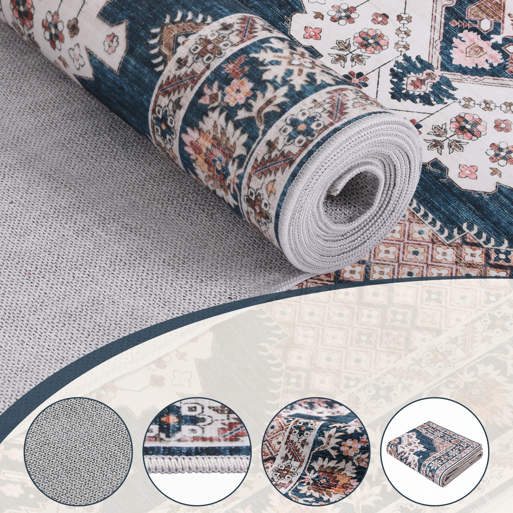 4 Artiss 80 x 180 cm Hallway Runner Rugs for Living Room 0.5cm Boho Decor - Blue, 4 of 10