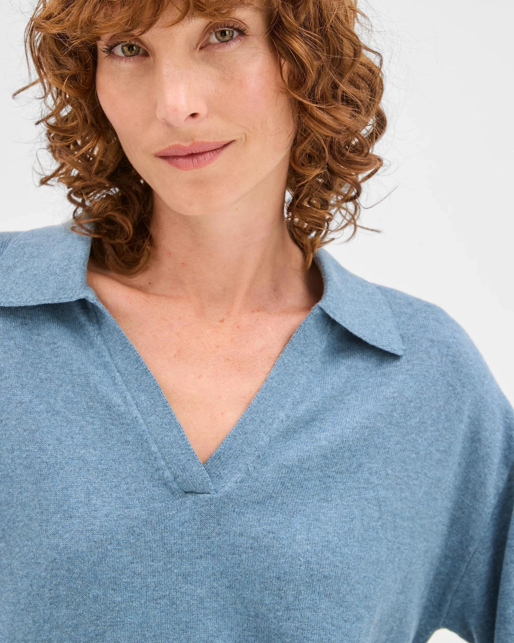 6 Target Woman Australian Cotton Blend Knit Polo Top STEEL BLUE, 6 of 7