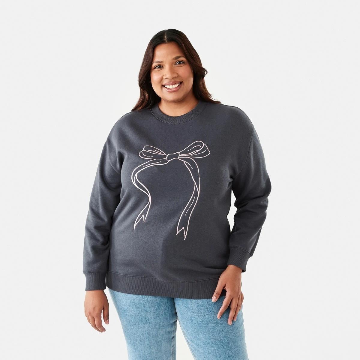 1 Curve Long Sleeve Crew Neck Sweatshirt Bow, 1 of 5