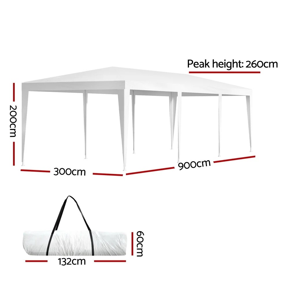 2 Instahut Gazebo 3x9m Wedding Party Marquee Tent Outdoor Event Camping Canopy Shade - White, 2 of 6