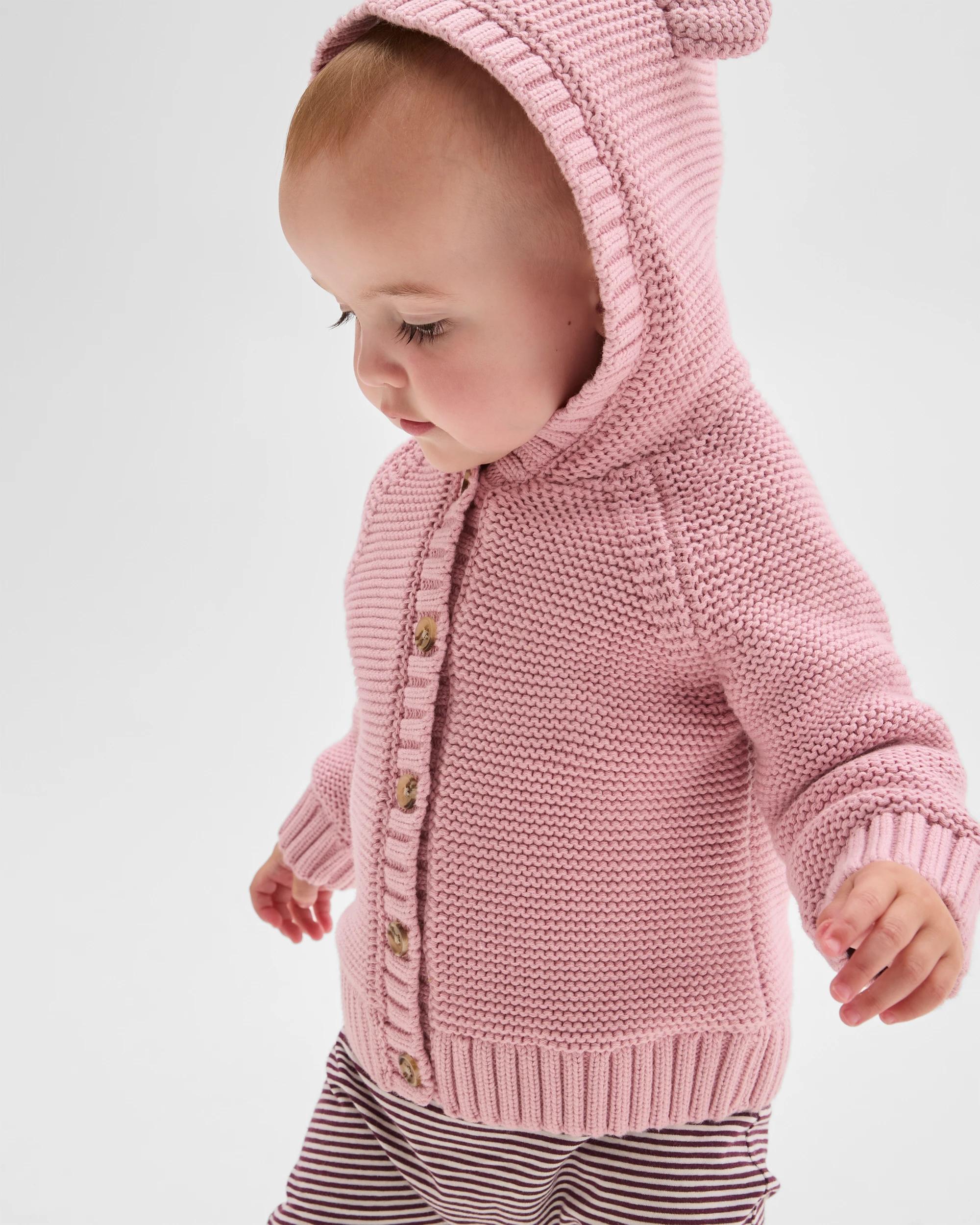 1 Target Baby Baby Organic Cotton Hooded Knit Cardigan BLEACHED MAUVE, 1 of 5