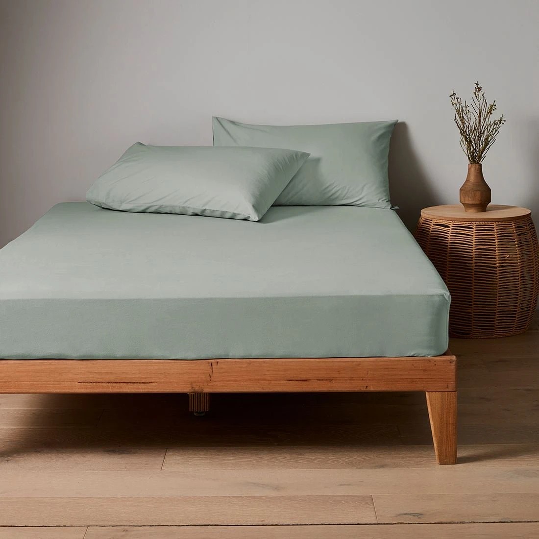 1 Arlo Stonewash Fitted Sheet - Double Bed - Green, 1 of 5
