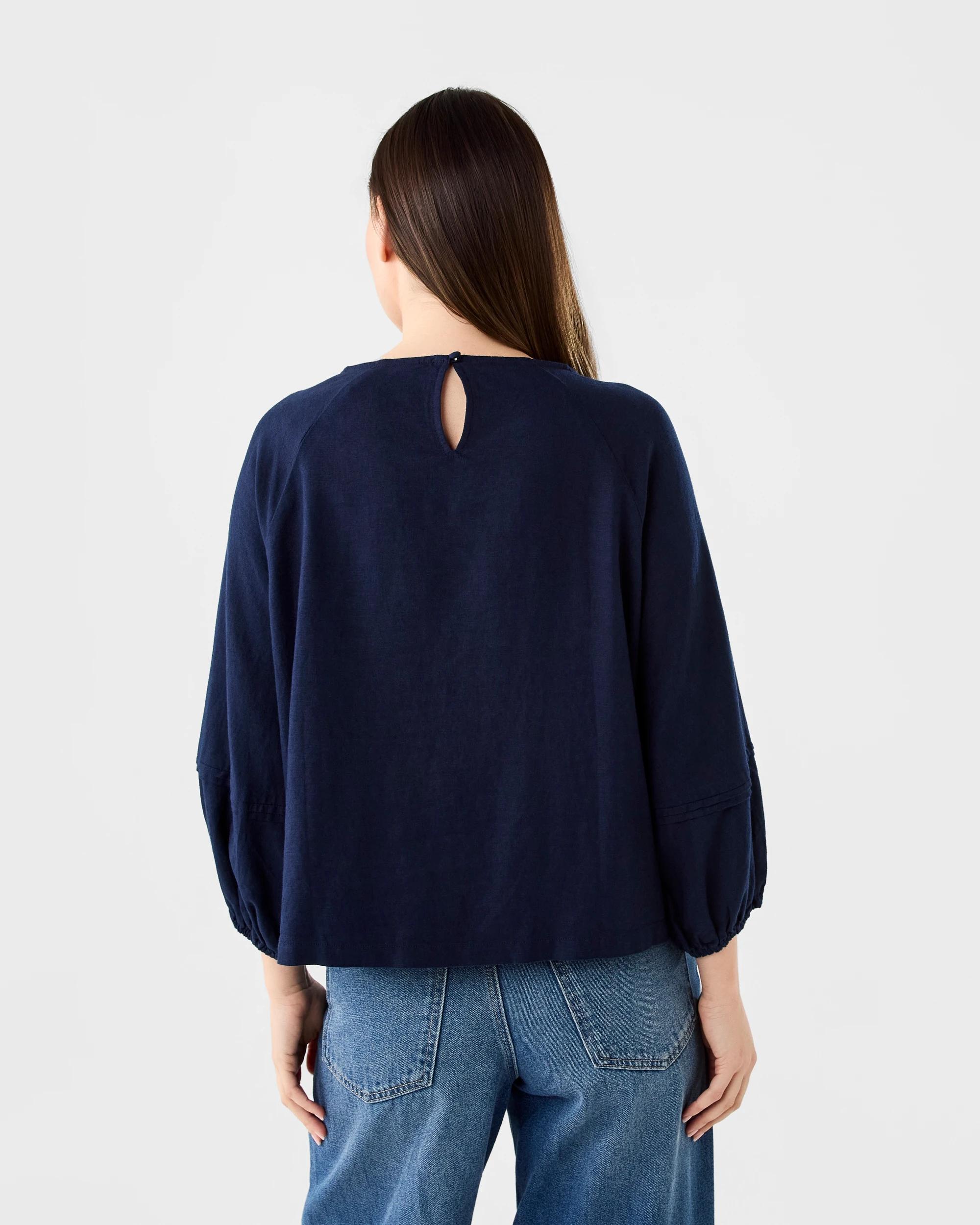3 Long Sleeve Linen Blend Top Night Nvy, 3 of 6
