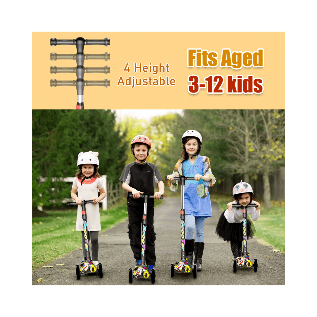 7 Advwin Foldable Kids Scooter w/ Music Light Up 3 Wheels Graffiti, 7 of 10