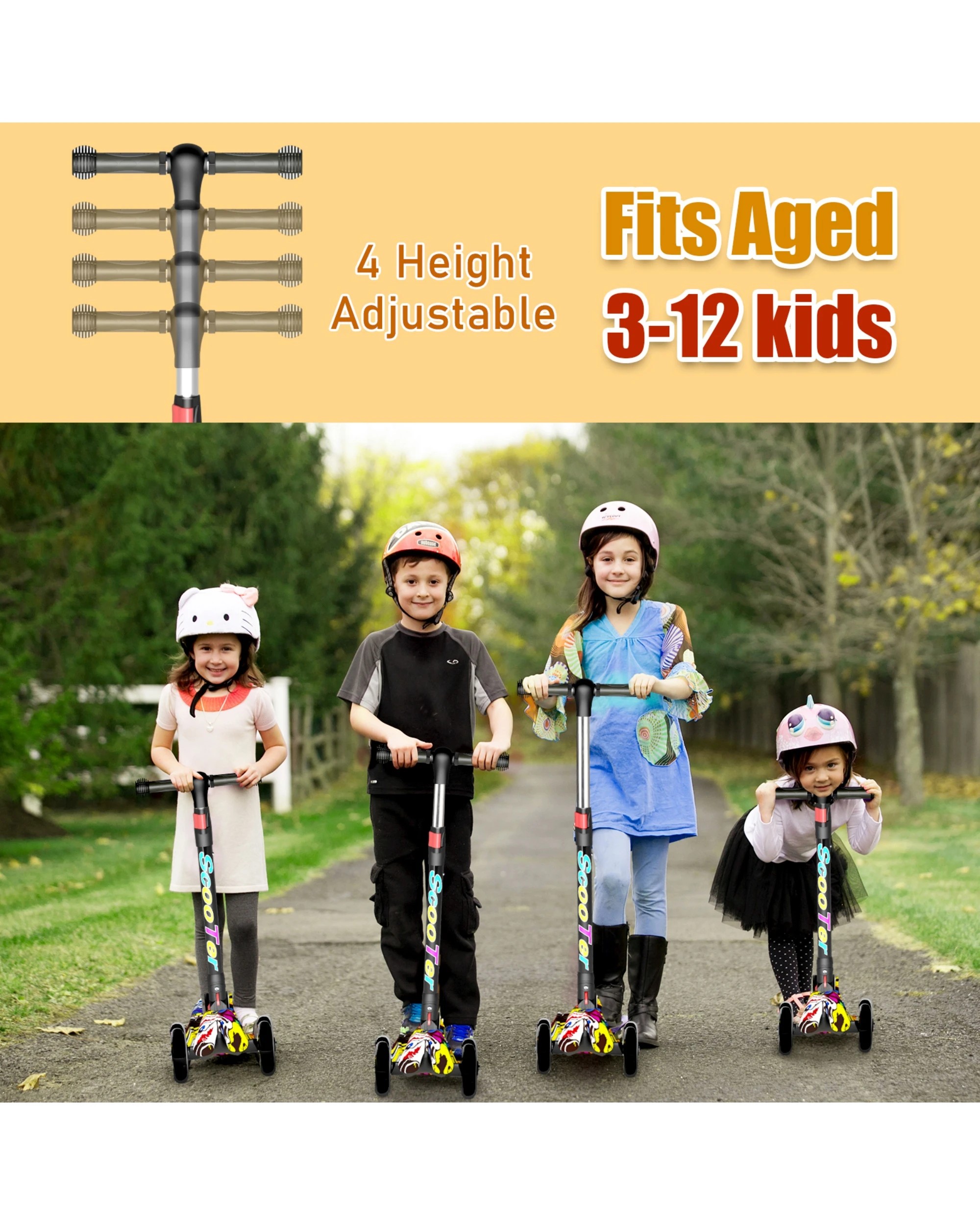 7 Advwin Foldable Kids Scooter w/ Music Light Up 3 Wheels Graffiti, 7 of 10