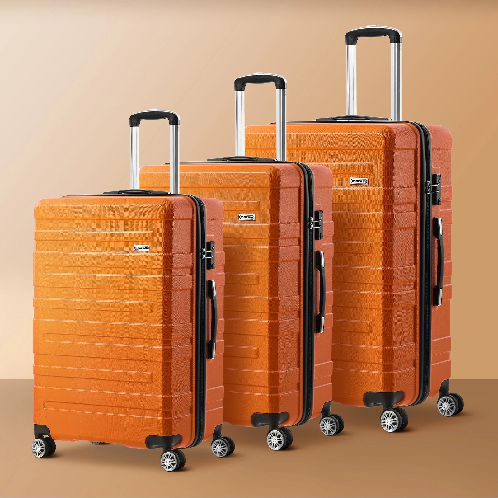 3 Mazam 3PCS Luggage Suitcase Trolley Set Travel TSA Lock ABS Hard Case - Orange, 3 of 9