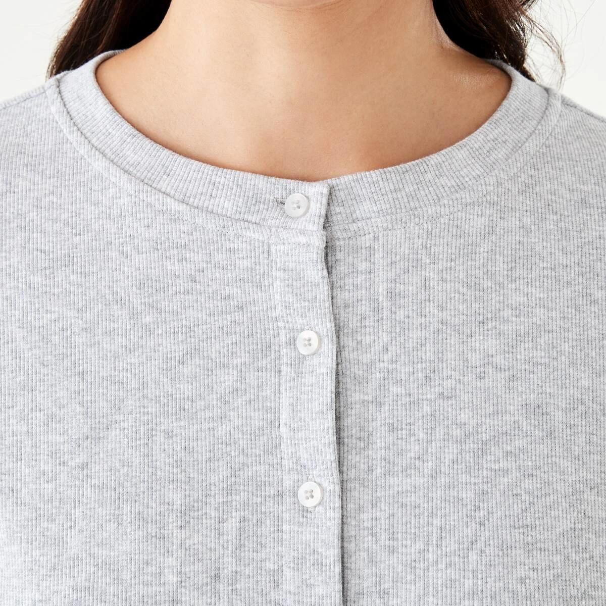 5 Long Sleeve Rib Button Front Top Slvr Marle, 5 of 5