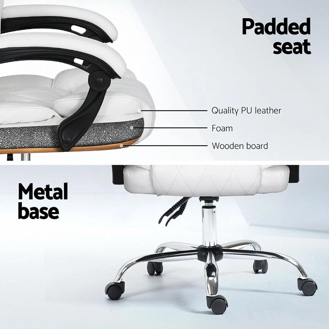 7 Artiss Executive Office Chair Leather Recliner - White, 7 of 7