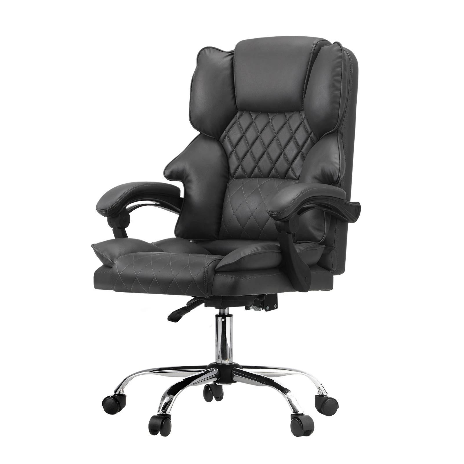 1 Oikiture Massage Office Chair Computer Racer PU Leather Seat Recliner - Grey, 1 of 3
