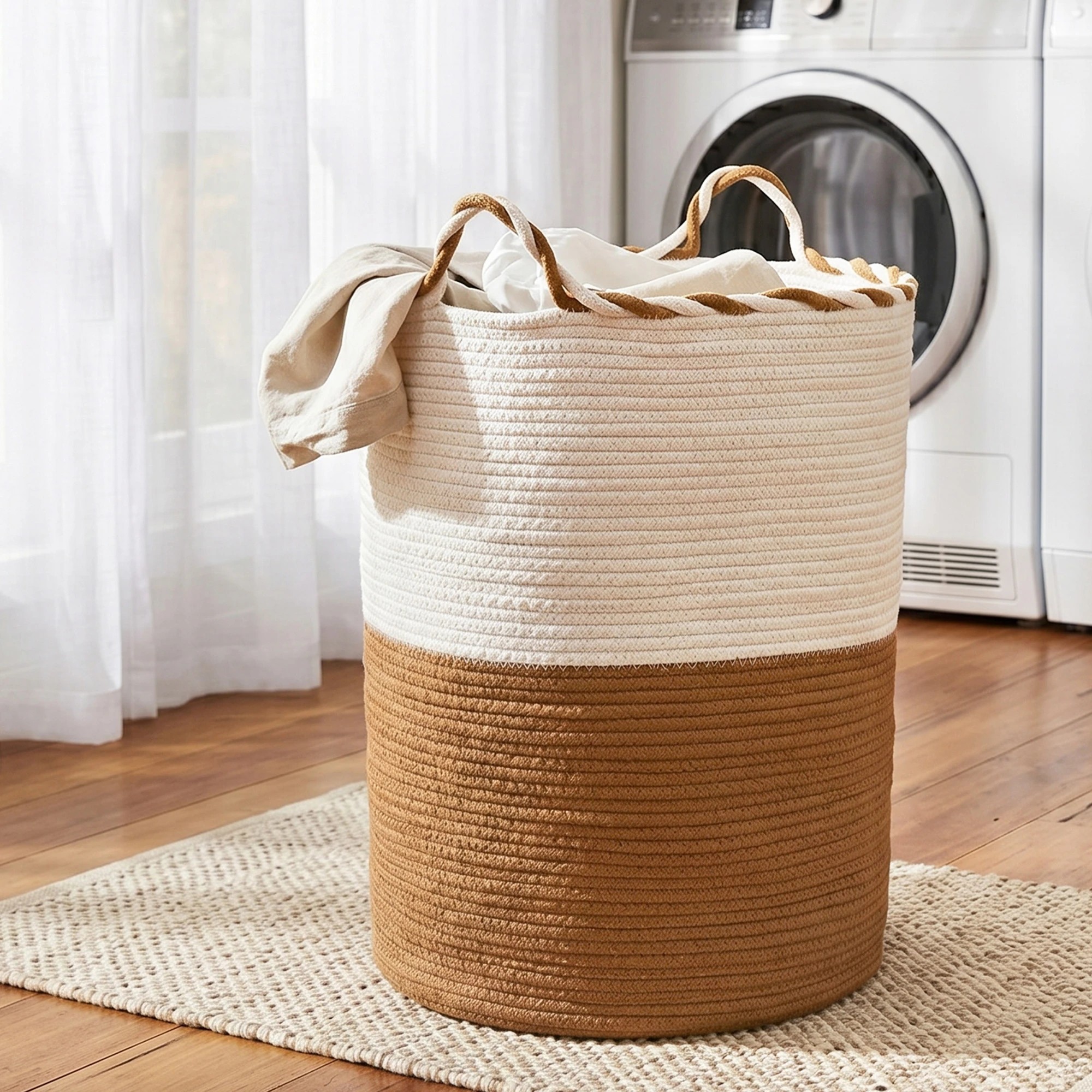 9 Artiss Woven Laundry Basket with handles Cotton Rope Storage Bin for Clothes Foldable - Brown, 9 of 9