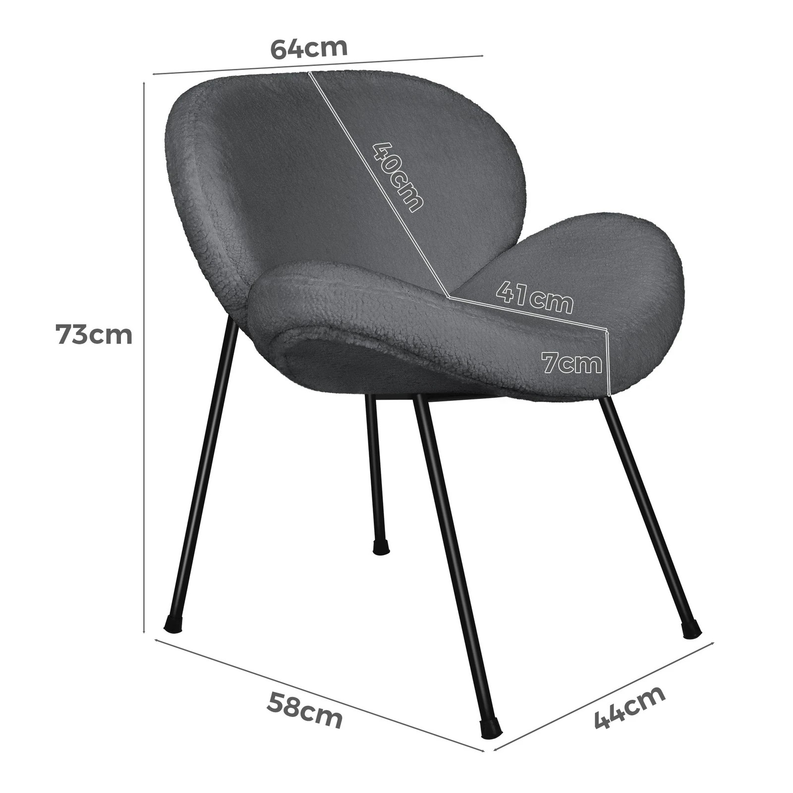 8 Alfordson Dining Chair Armchair Accent Kitchen Padded Living Room Sherpa - Grey, 8 of 9