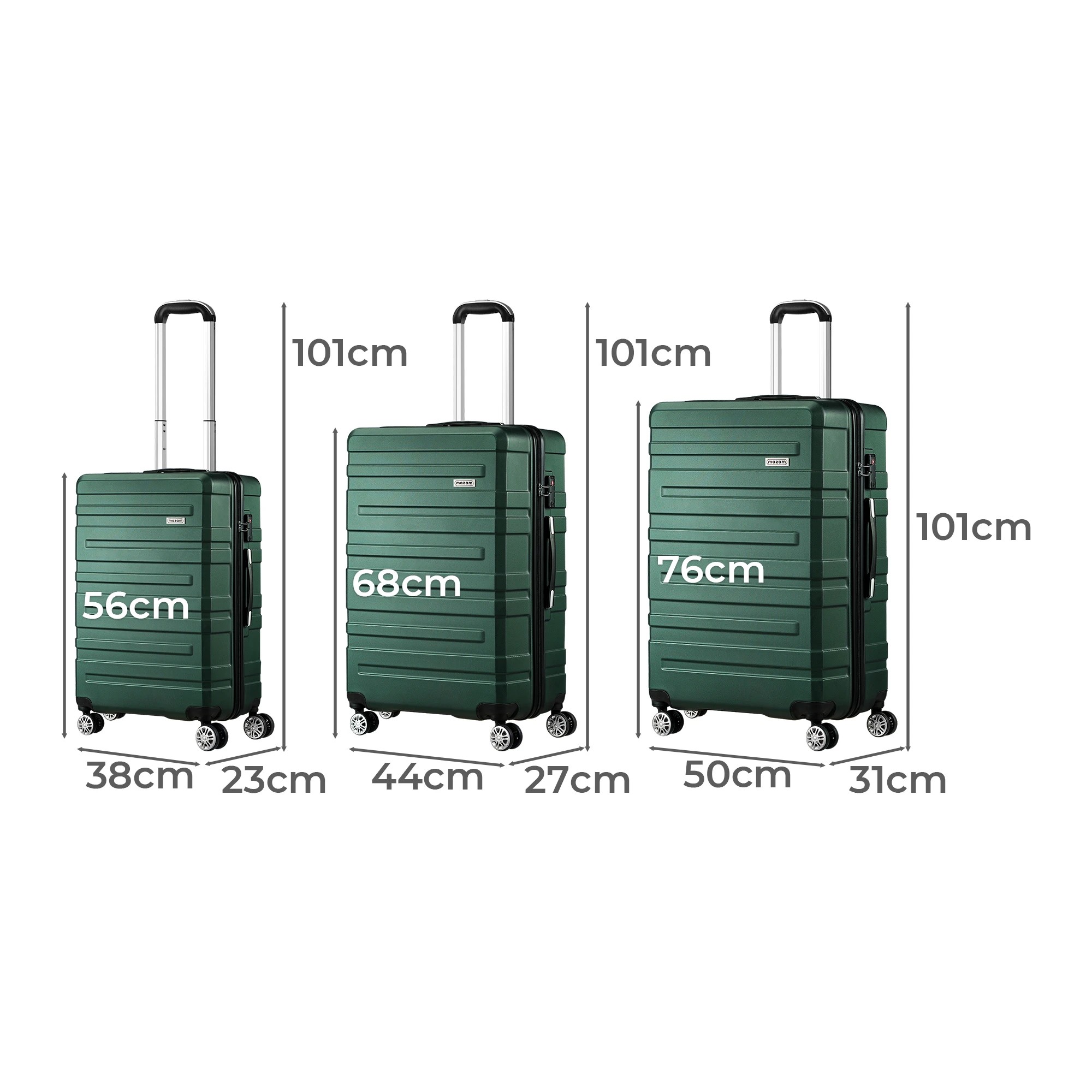 2 Mazam 3PCS Luggage Suitcase Trolley Set Travel TSA Lock ABS Hard Case - Green, 2 of 9