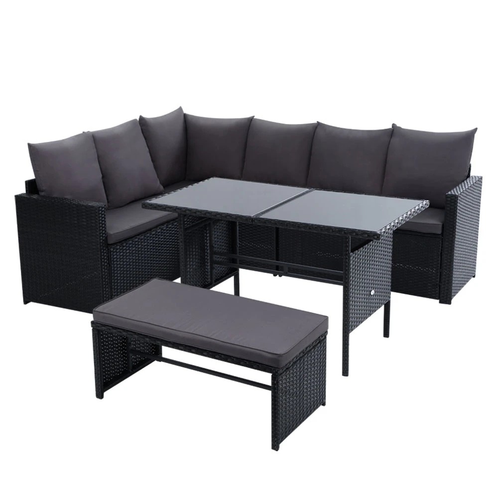 1 Gardeon Outdoor Dining Set Sofa Lounge Setting Chairs Table Bench Lawn - Black, 1 of 5