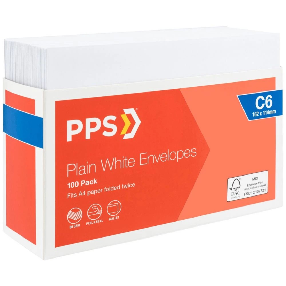 1 PPS Plainface C6 Envelopes White 100 Pack, 1 of 4