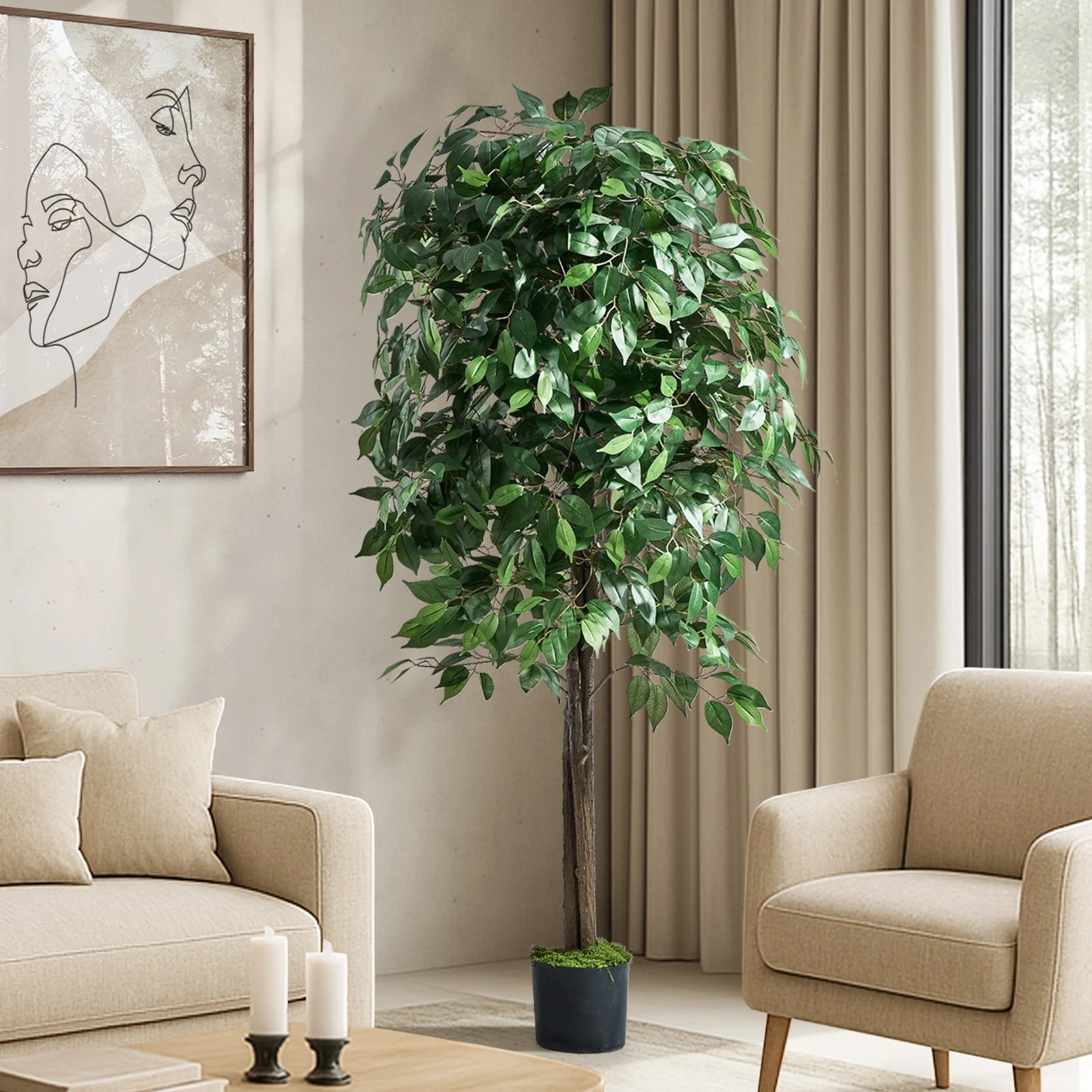 3 Livsip 150cm Artificial Ficus Tree - Green, 3 of 10