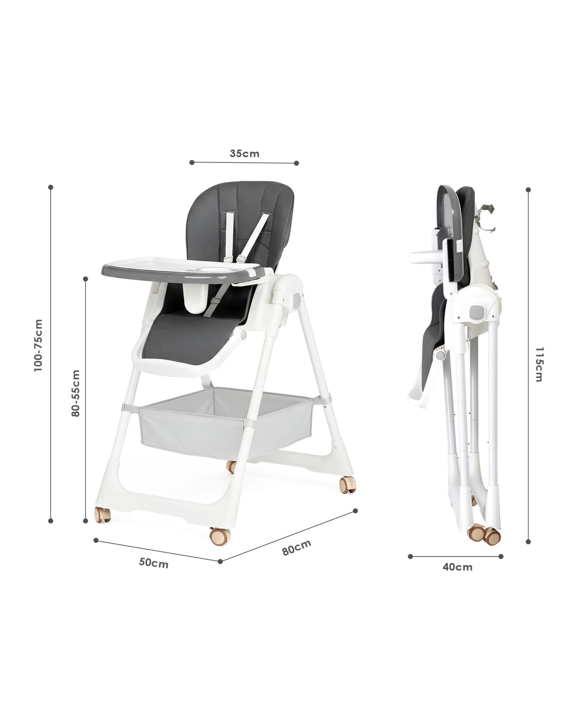 3 3-in-1 Folding Baby High Chair Toddler Feeding Chair Grey, 3 of 9