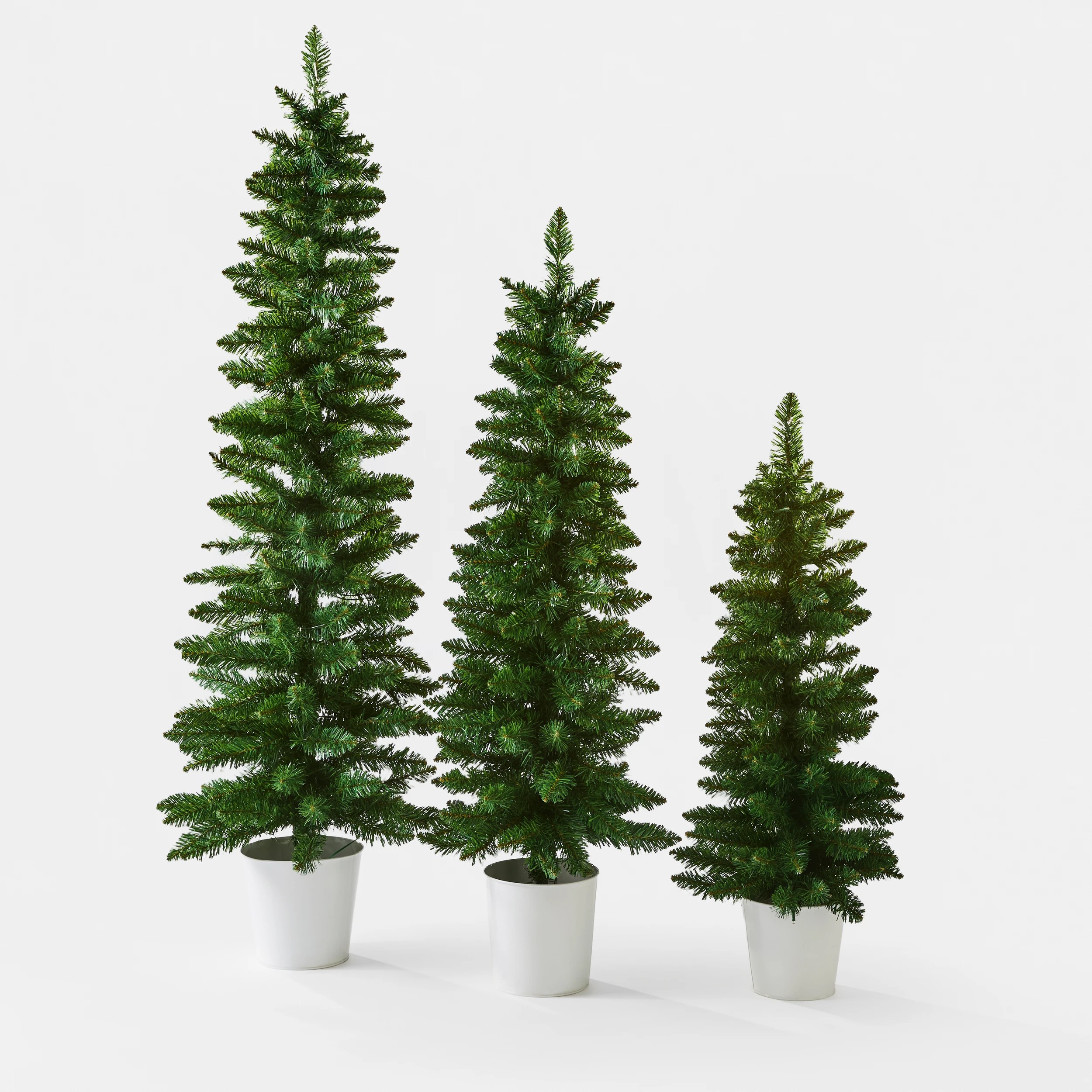 2 Set of 3 Green Prelit Potted Christmas Trees, 2 of 7