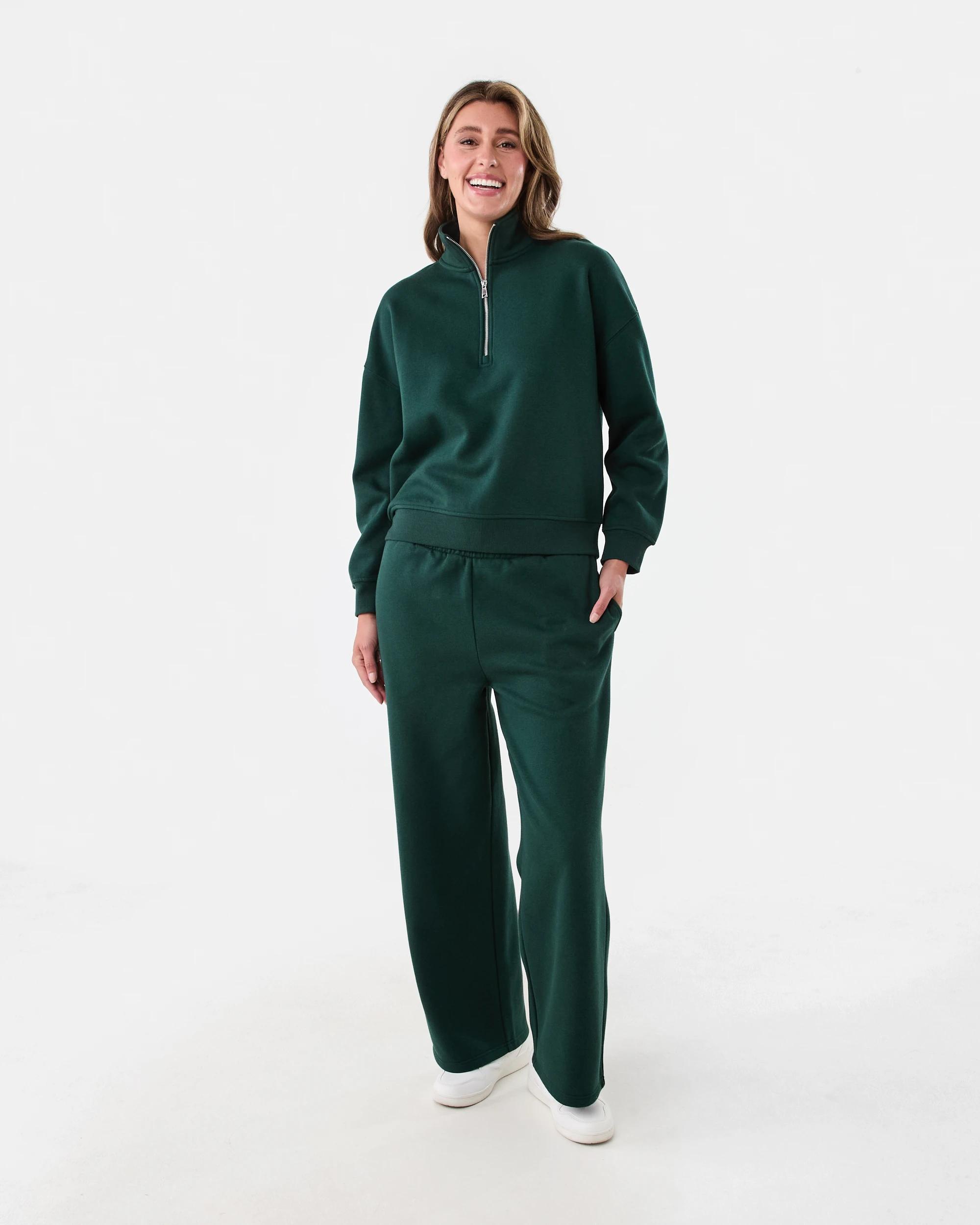 6 Quarter Zip Seam Front Sweatshirt Grn Leaf, 6 of 6